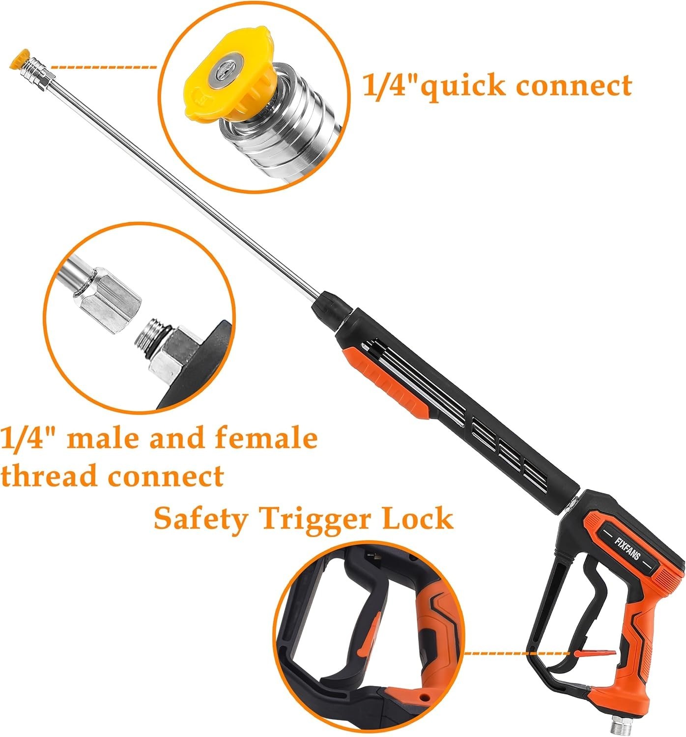 Stainless Steel Pressure Washer Gun with Versatile Nozzles and Wand Extension