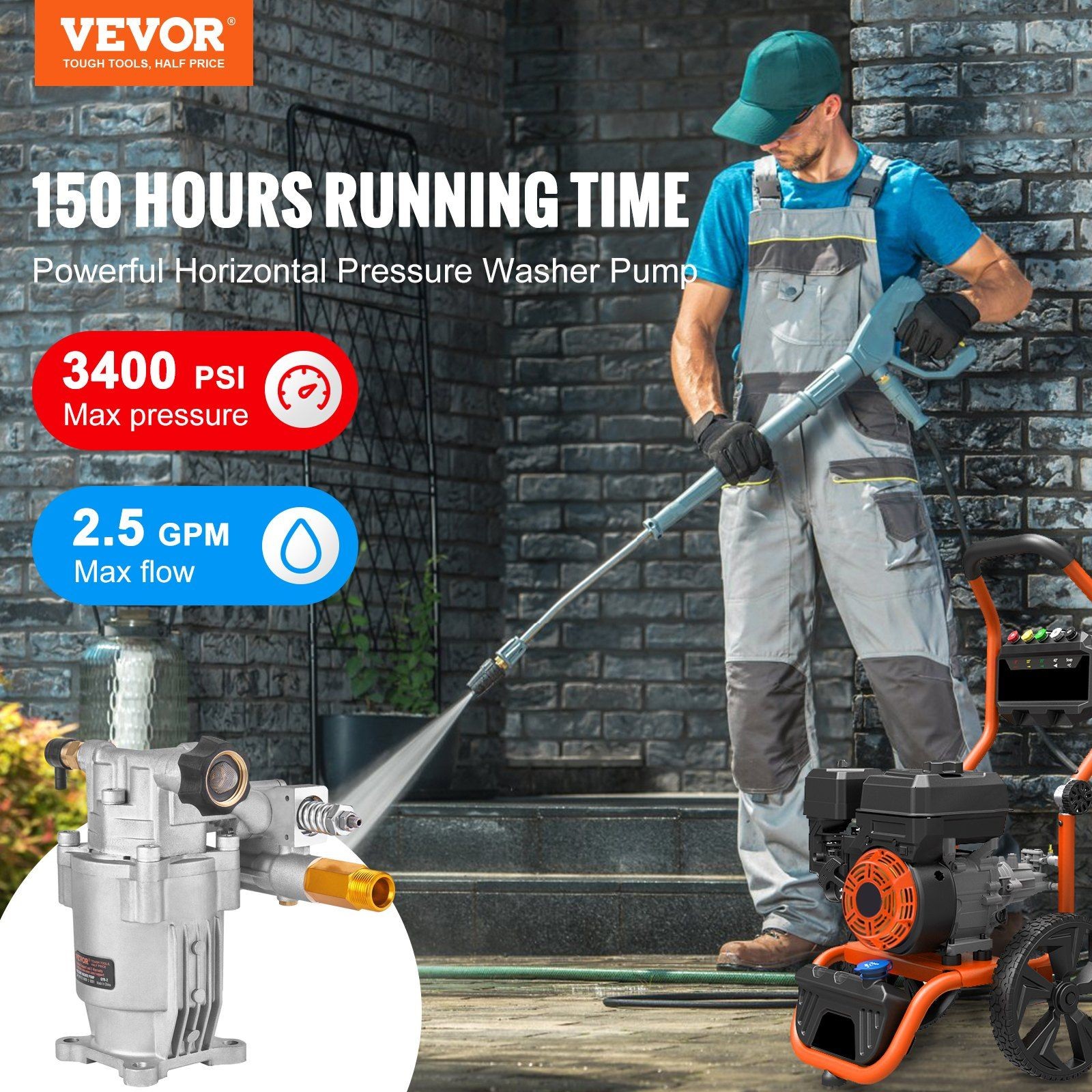3/4in Horizontal Shaft 3400psi 2.5gpm Pressure Washer Pump Core