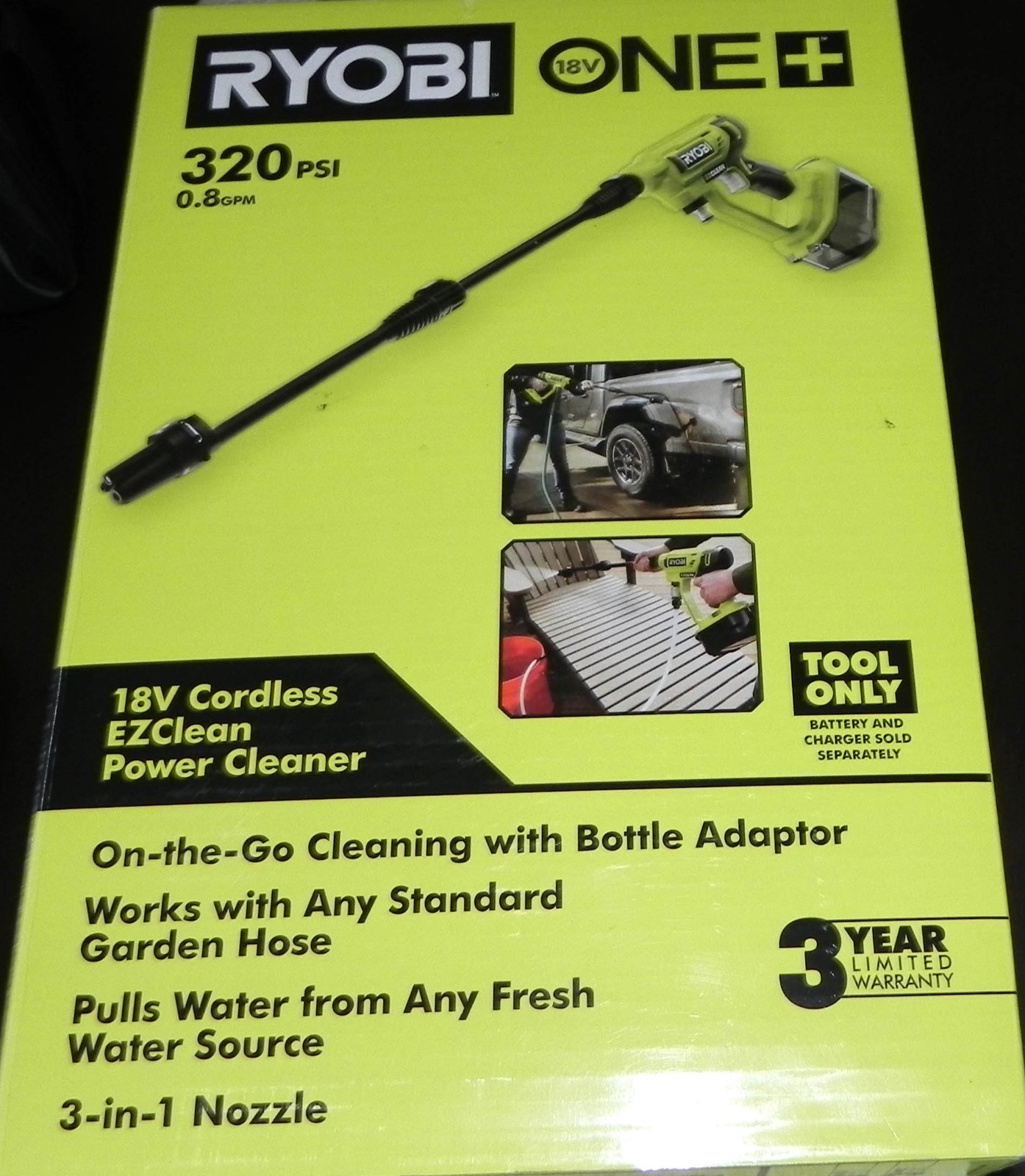 Ryobi RY120350VNM Pressure Washer 18 volt cordless Use garden hose Tool only NIB