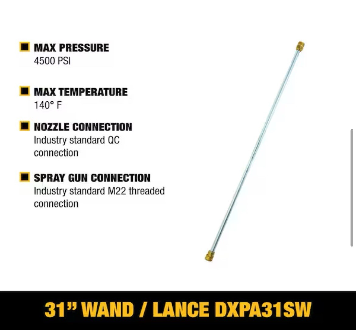 DEWALT 31 in. Pressure Washer Extension Spray Wand w/ 4500 PSI for Cold Water