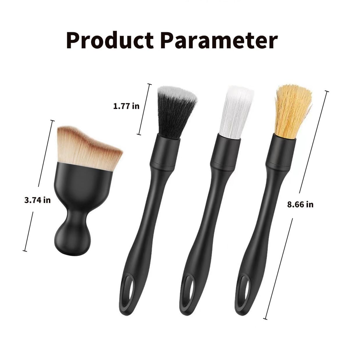 QioTceen Car Detailing Brush Set – 4-Piece Kit for Interior & Exterior Black