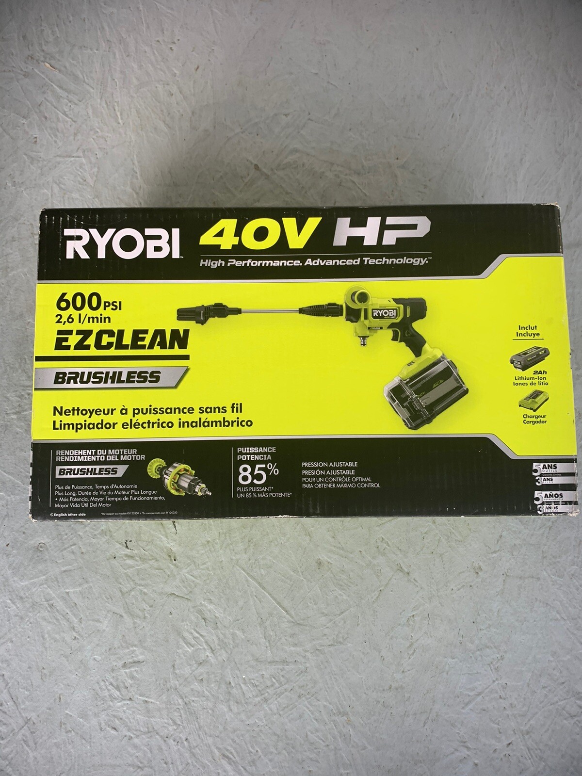 RYOBI40V HP Brushless EZClean Cordless Battery Water Power Cleaner + hose