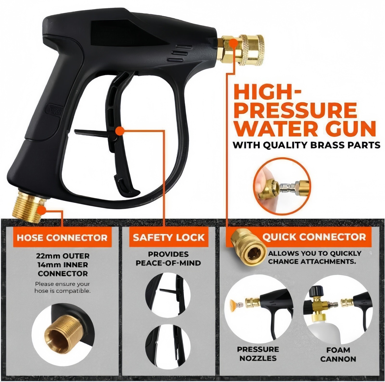 Snow Foam Lance Car Pressure Washer Gun Soap Cannon 1/4″ Spray Jet Bottle Kit US