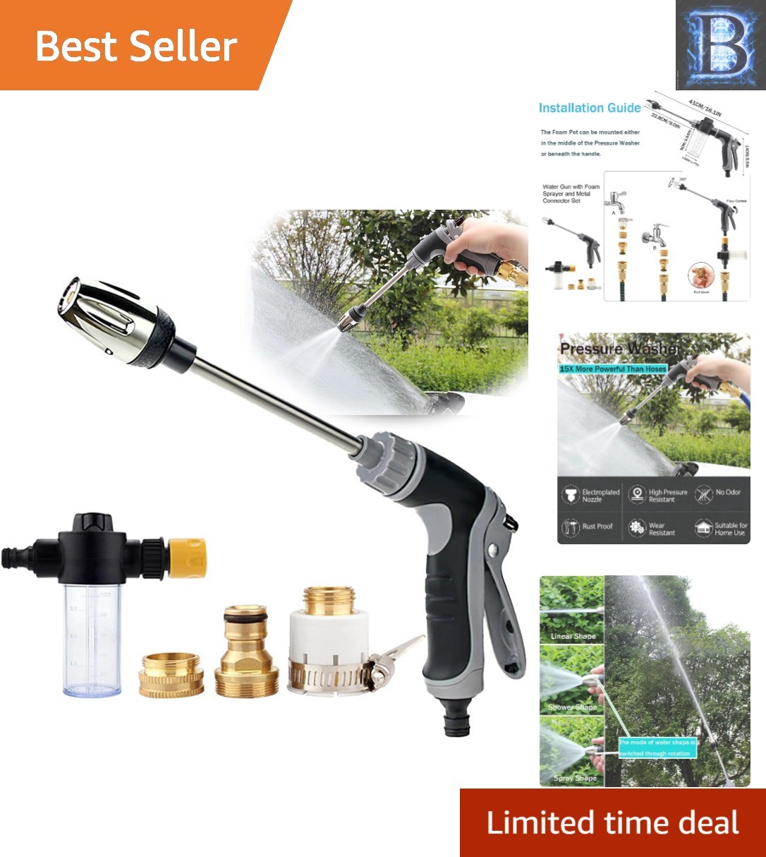 High-Power Aquoxis Pressure Washer: 360° Nozzle with Foam Pot & Metal Connection