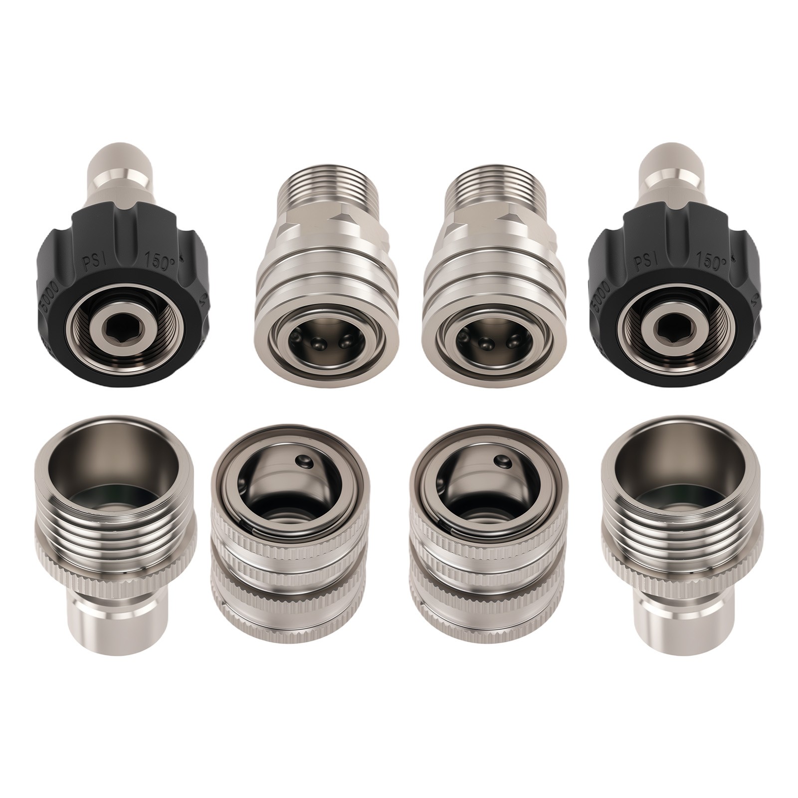 8PC Pressure Washer Quick Connect Adapter Kit M22-14mm Stainless Steel