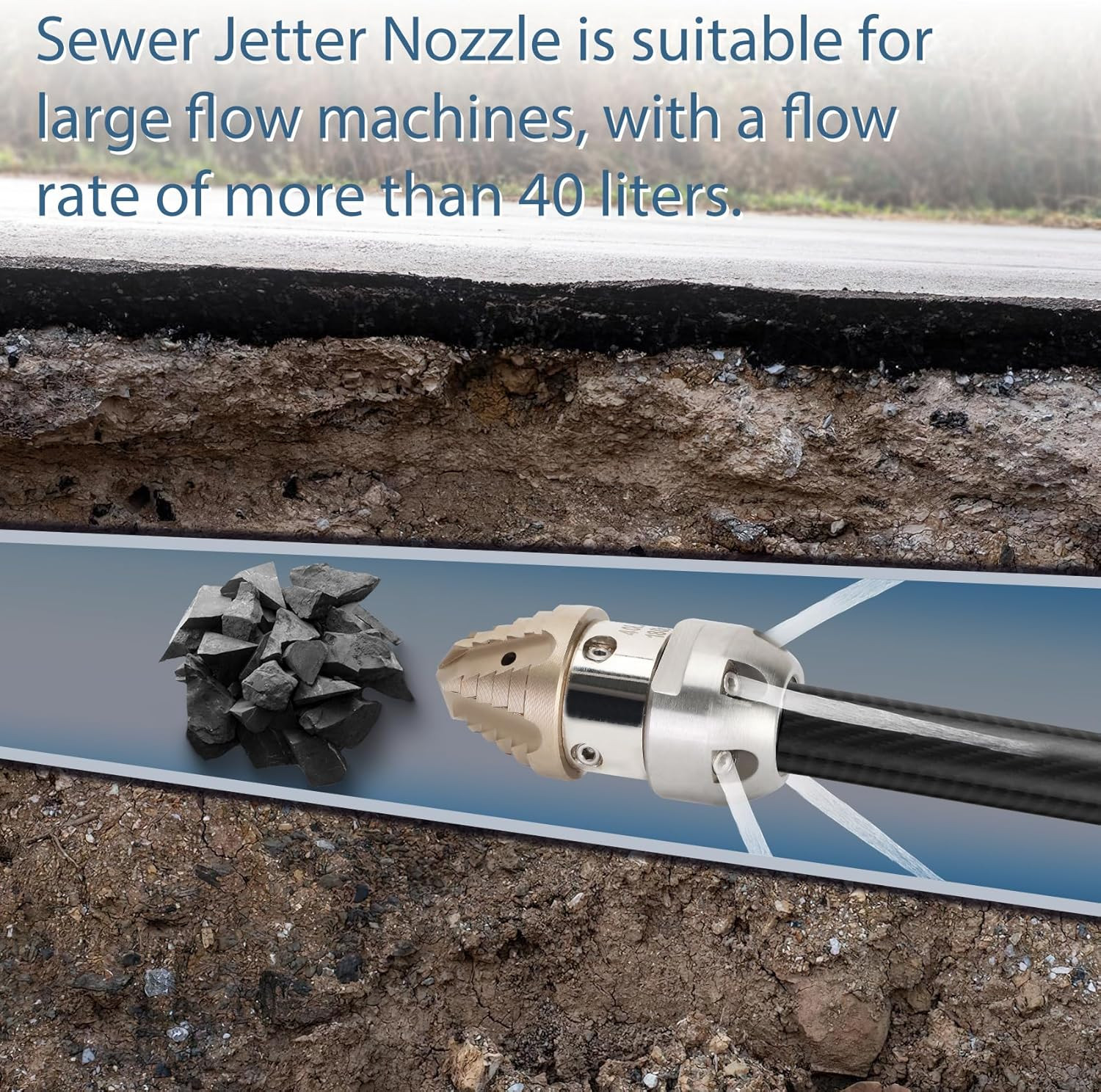 3/8 NPT Sewer Jetter Nozzle 360 Rotating Stainless Steel Pressure Washer 40 L Mi