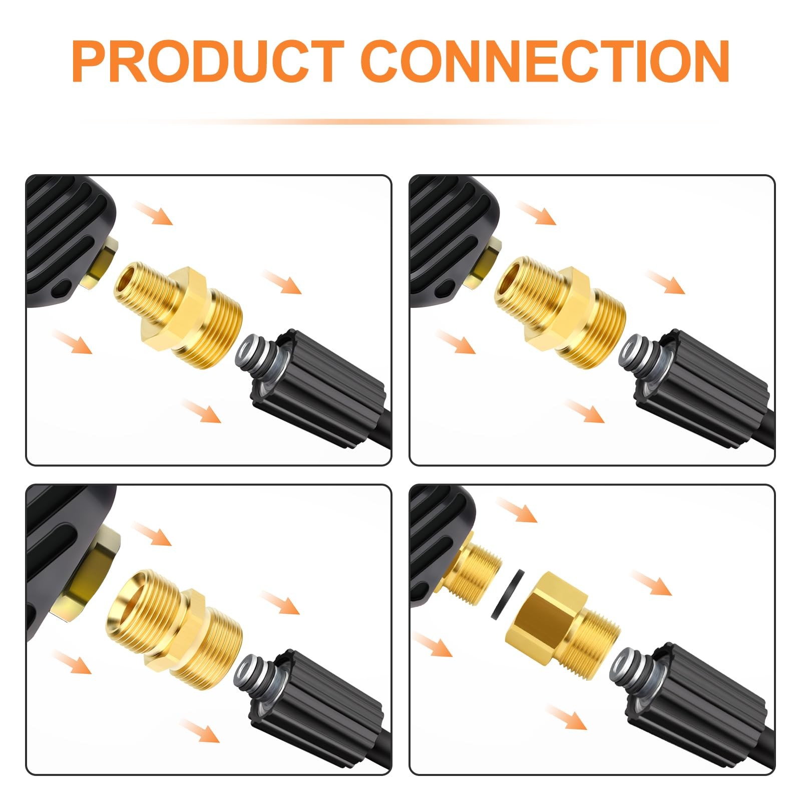 4PCS Brass M22 Pressure Washer Fitting Kit, Connect Guns, Hoses, Pumps, Adapters