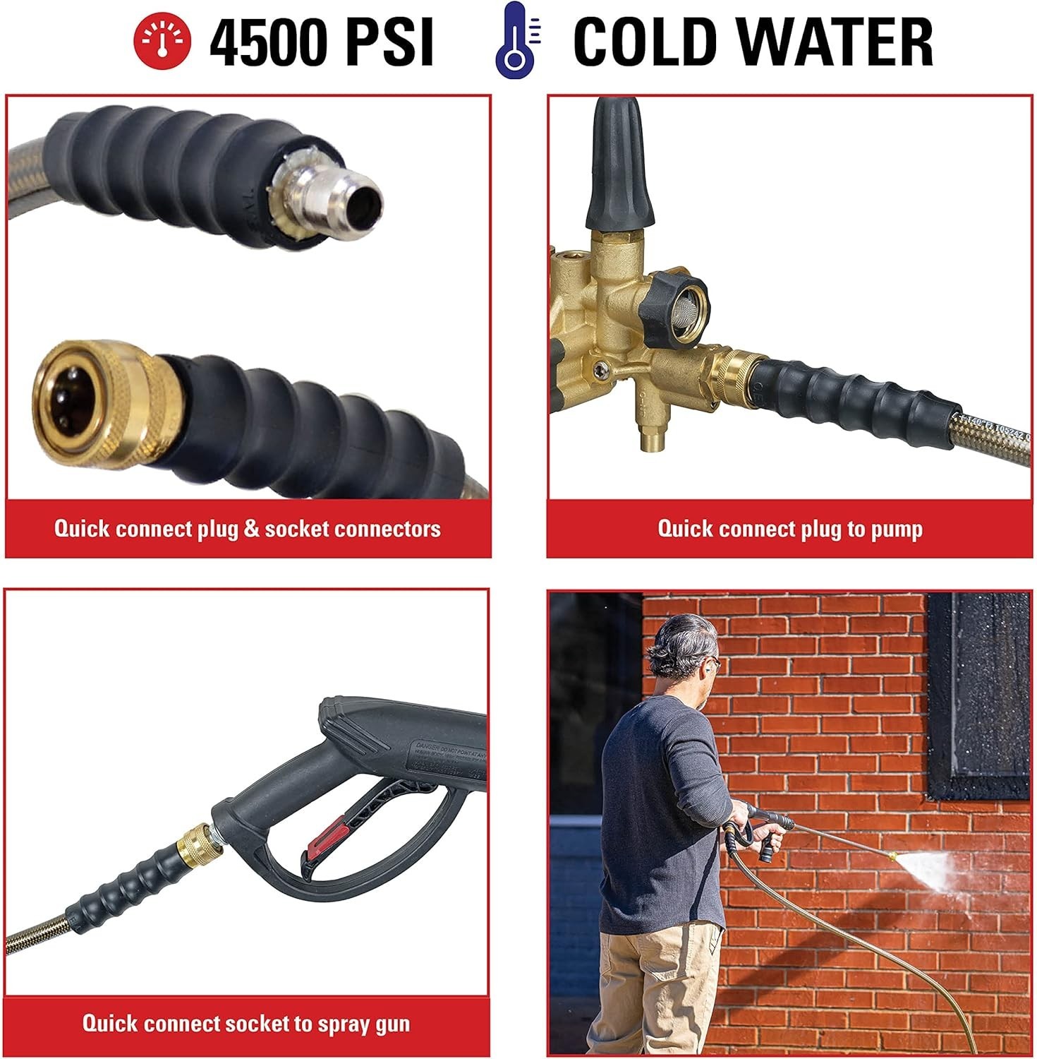 Monster Series 4500 PSI Pressure Washer Hose – 50ft Heavy Duty & Kink Resistant