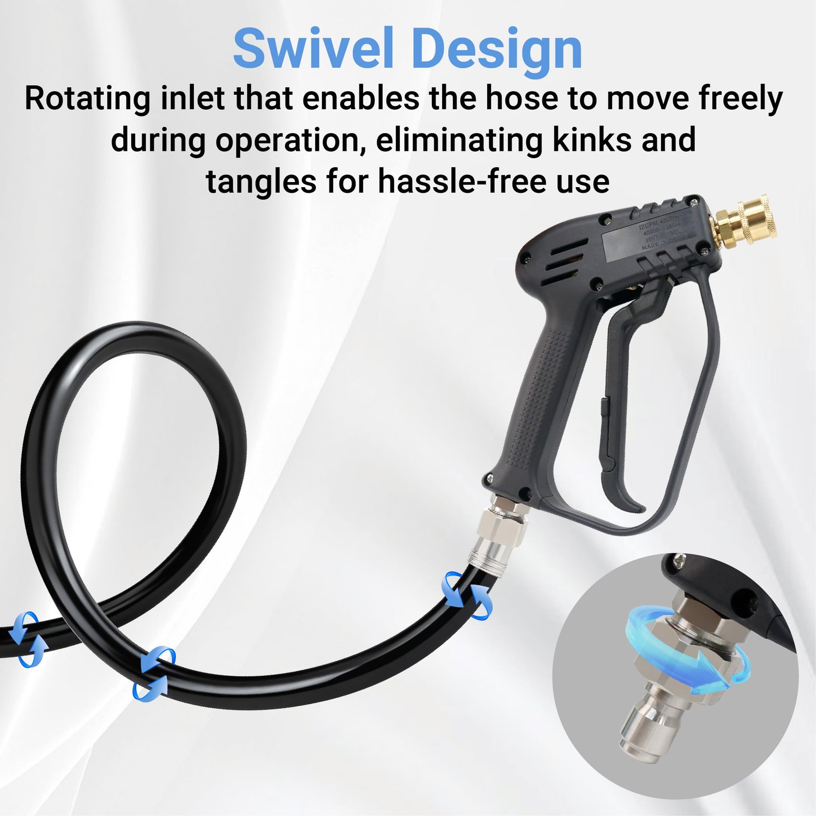 Short Pressure Washer with Swivel – High Pressure Washer Handle with 3/8″ Mal…
