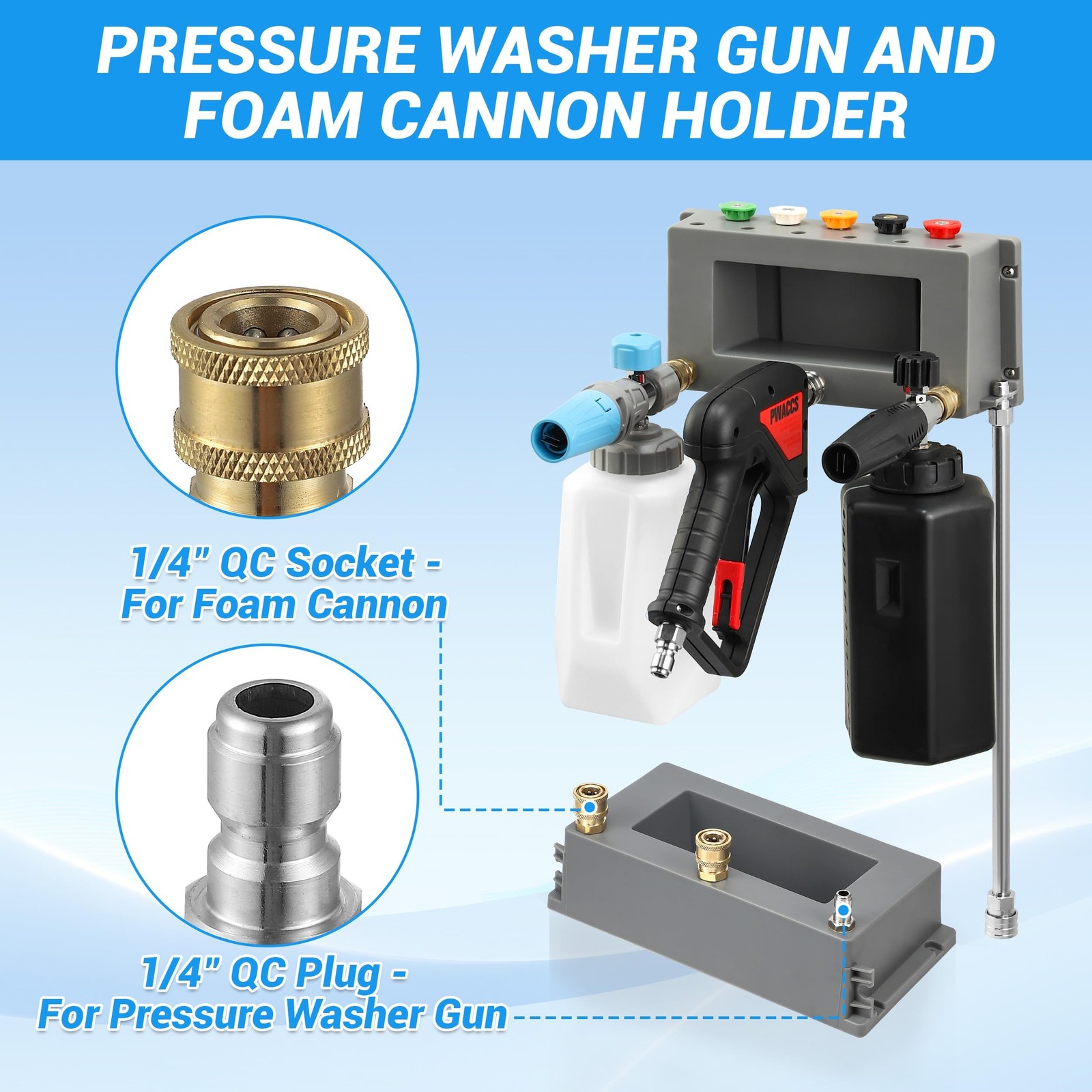 PWACCS Pressure Washer Gun Holder, Foam Cannon Holder, 1/4″ Quick Connect Pre…