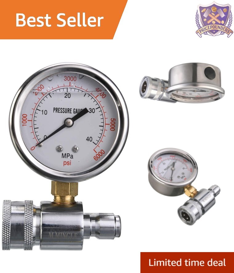 Compact 6000 PSI Pressure Washer Gauge with 3/8 Inch Quick Connect for Easy Use