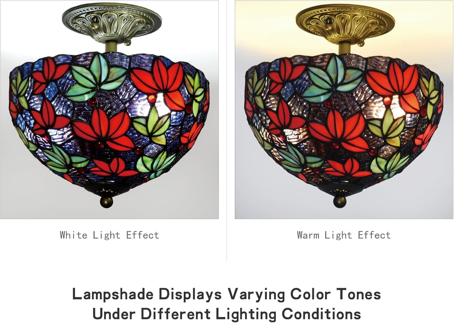 Vintage Tiffany Semi Flush Mount Light – Purple Blue Maple Leaf Design