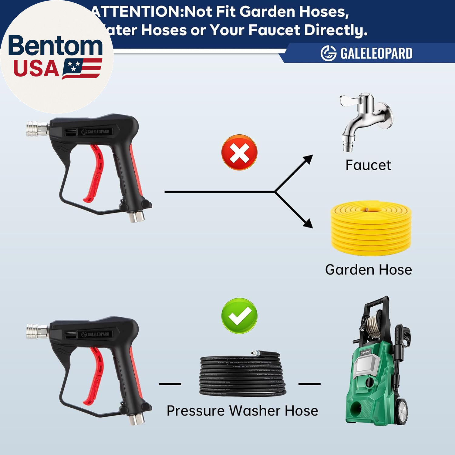 Short Pressure Washer Gun with 1/4″ Quick Connector, 4350 PSI High Pressure Wash