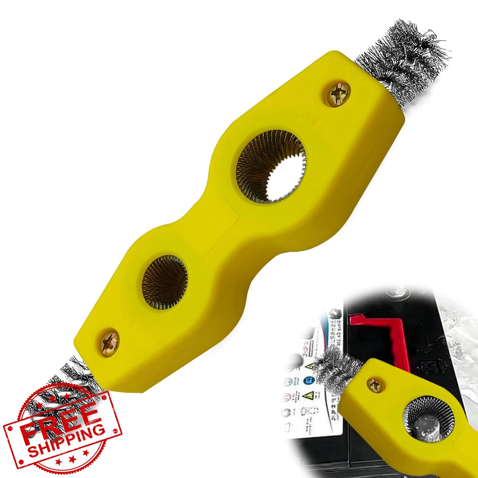 ZOKYUYS 4-in-1 Car Battery Cleaning Brush Yellow