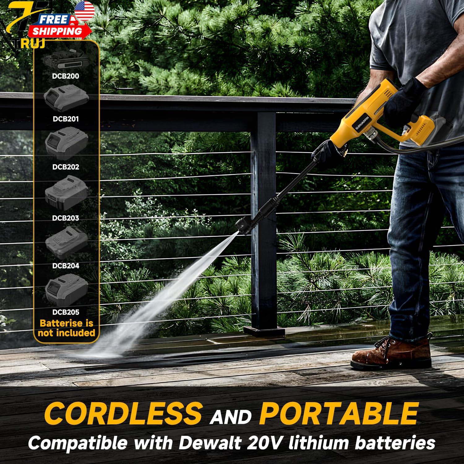 Cordless Pressure Washer for De-Walt 20V Battery 700 PSI Portable Handheld Power