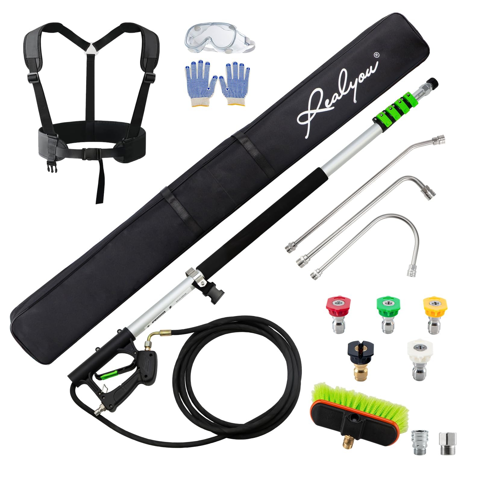 24 FT Pressure Washer Telescoping Wand with Pressure Washer Extension Wand, G…