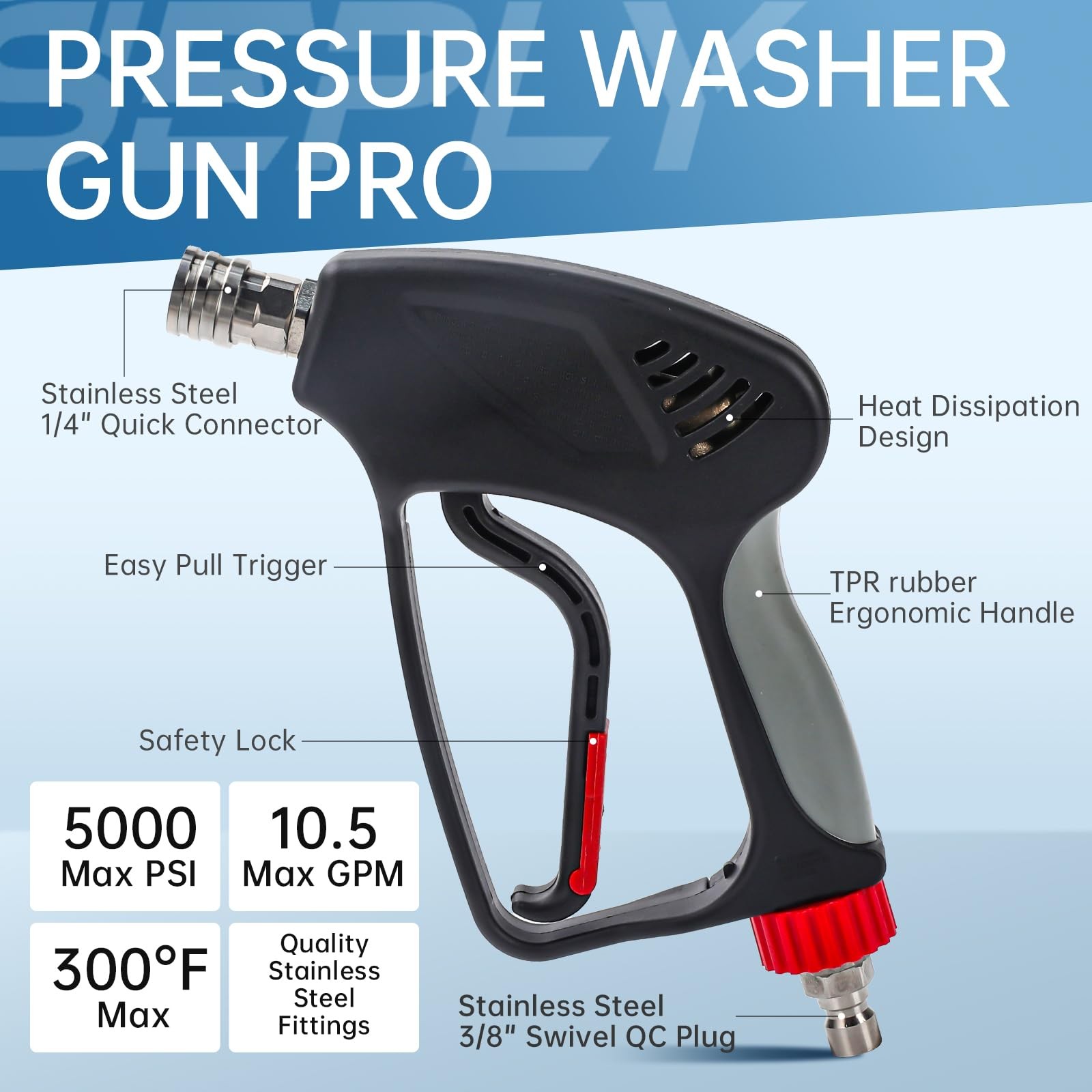 High Pressure Washer Short Gun 5000 PB0F5PXSI 10.5 GPM Industrial Pressure Power