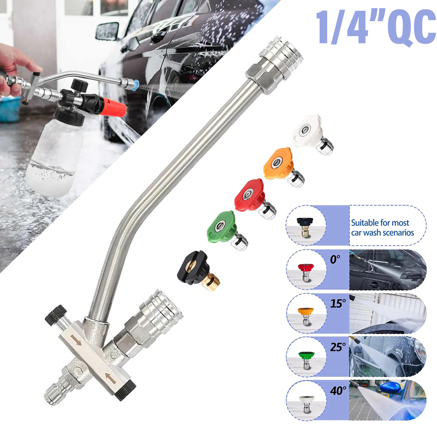 Foam Cannon Dual Connector Pressure Washer Foam Blaster 1/4″ Lance Nozzle