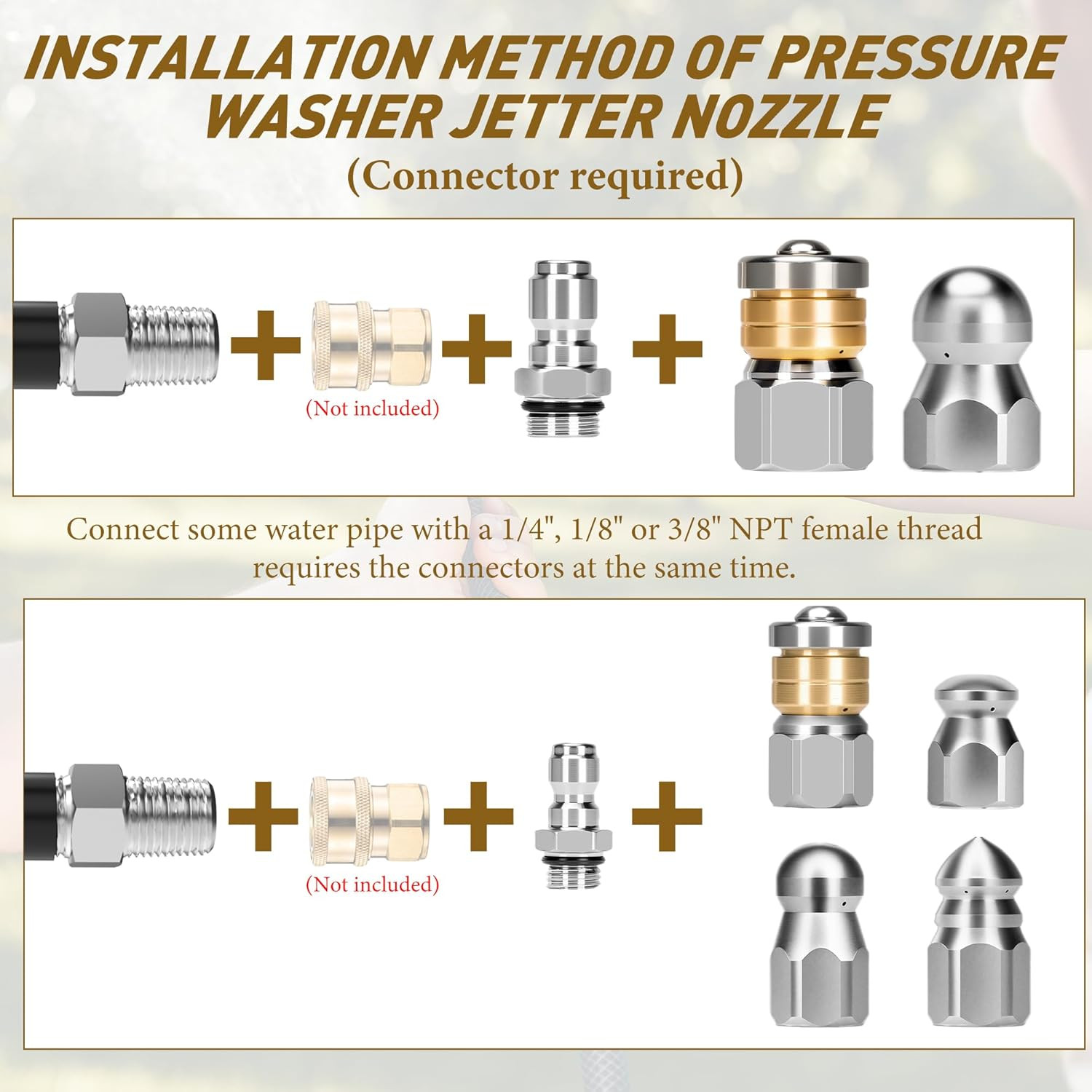 10Pcs Sewer Jetter Nozzle Kit Stainless Steel Jetter Heads Kit for Pressure Wash