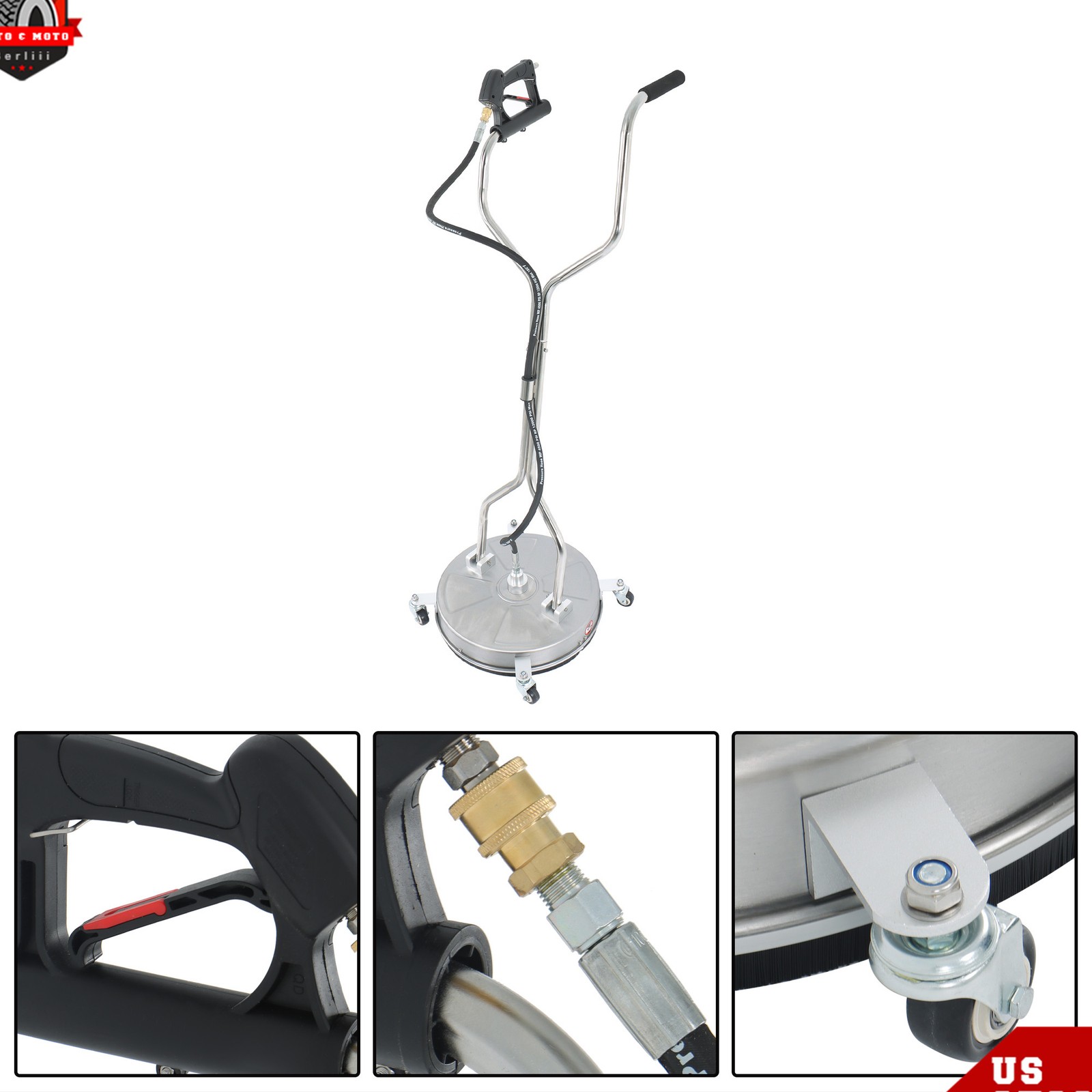 18″ Dual Handle Quick Connect Pressure Washer Surface Cleaner 6000PSI w/ 4Wheels