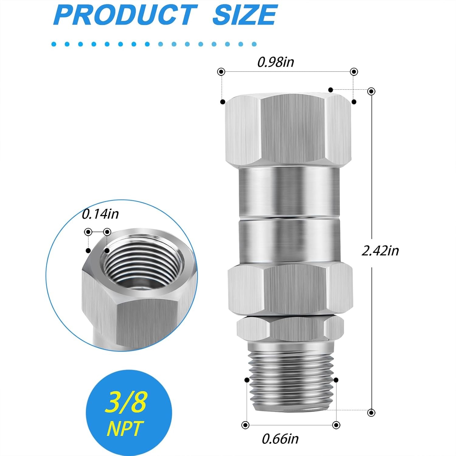 2 PACK Pressure Washer Swivel 3/8″ NPT Stainless Steel, 360° Rotating Kink Free