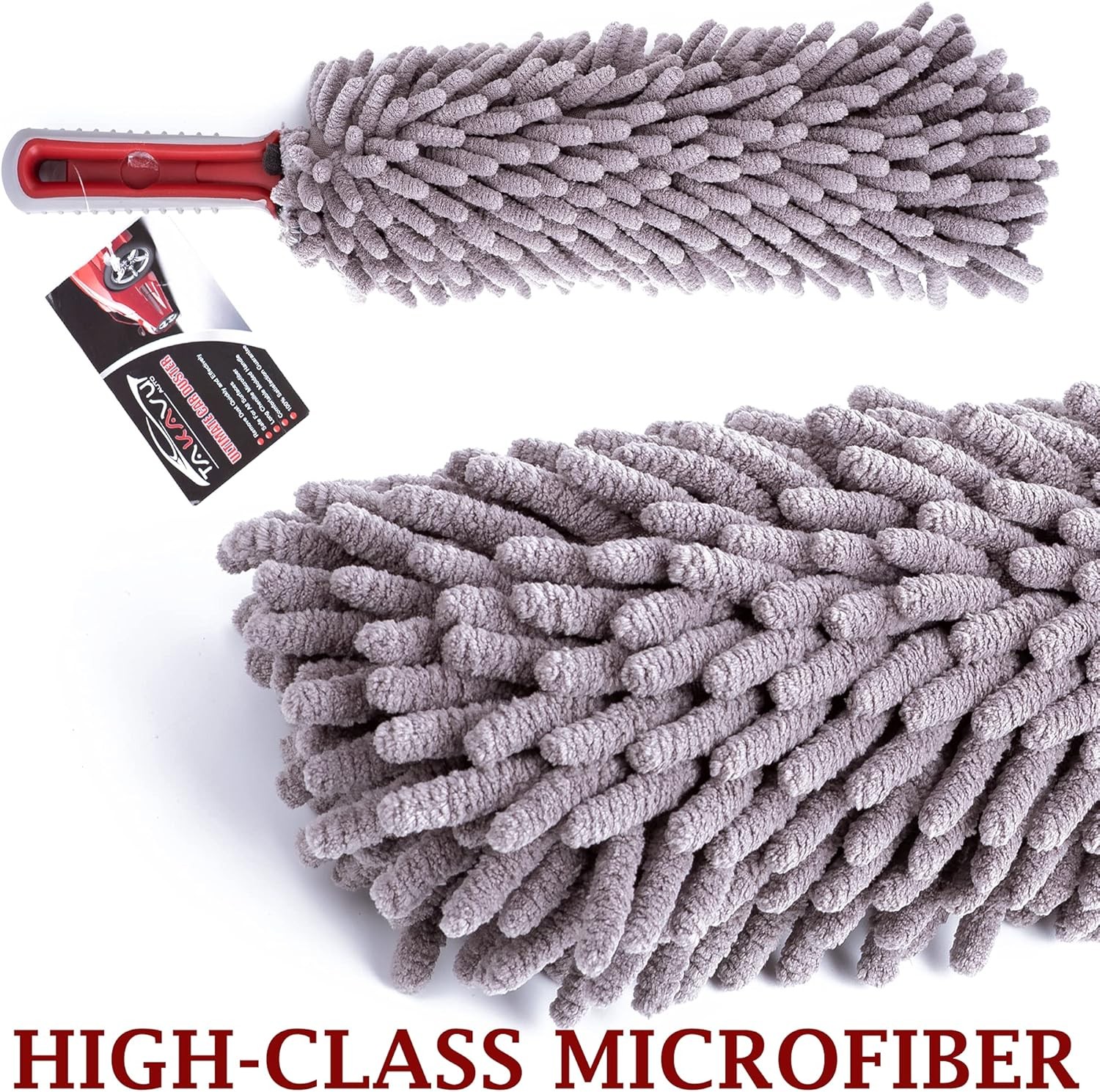 Car Duster Interior by TAKAVU, 360° Microfiber Chenille with Towel, Gray