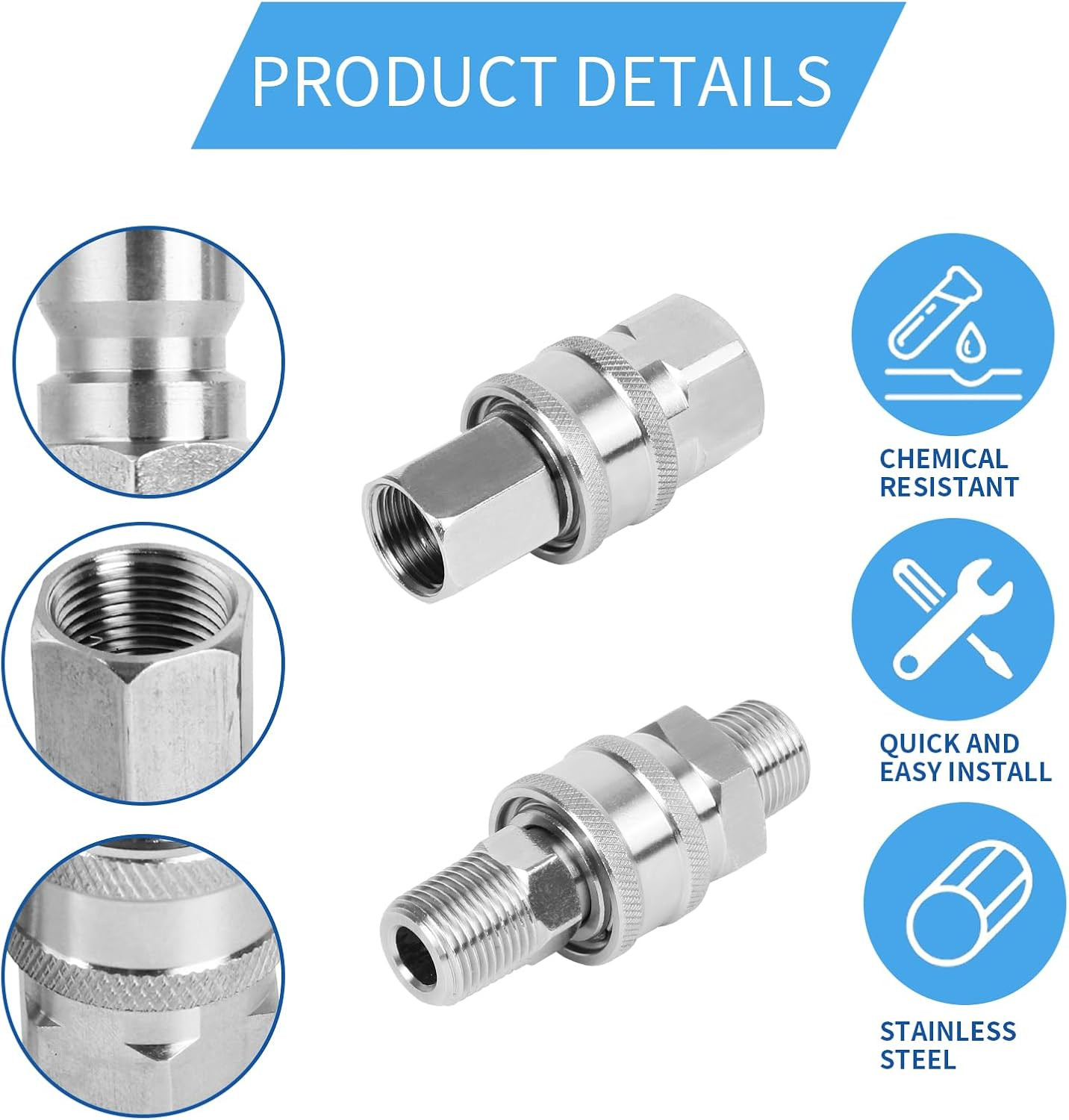 2 Sets 3/8 Inch Pressure Washer Coupler, Stainless Steel,Quick Connect Plug Male