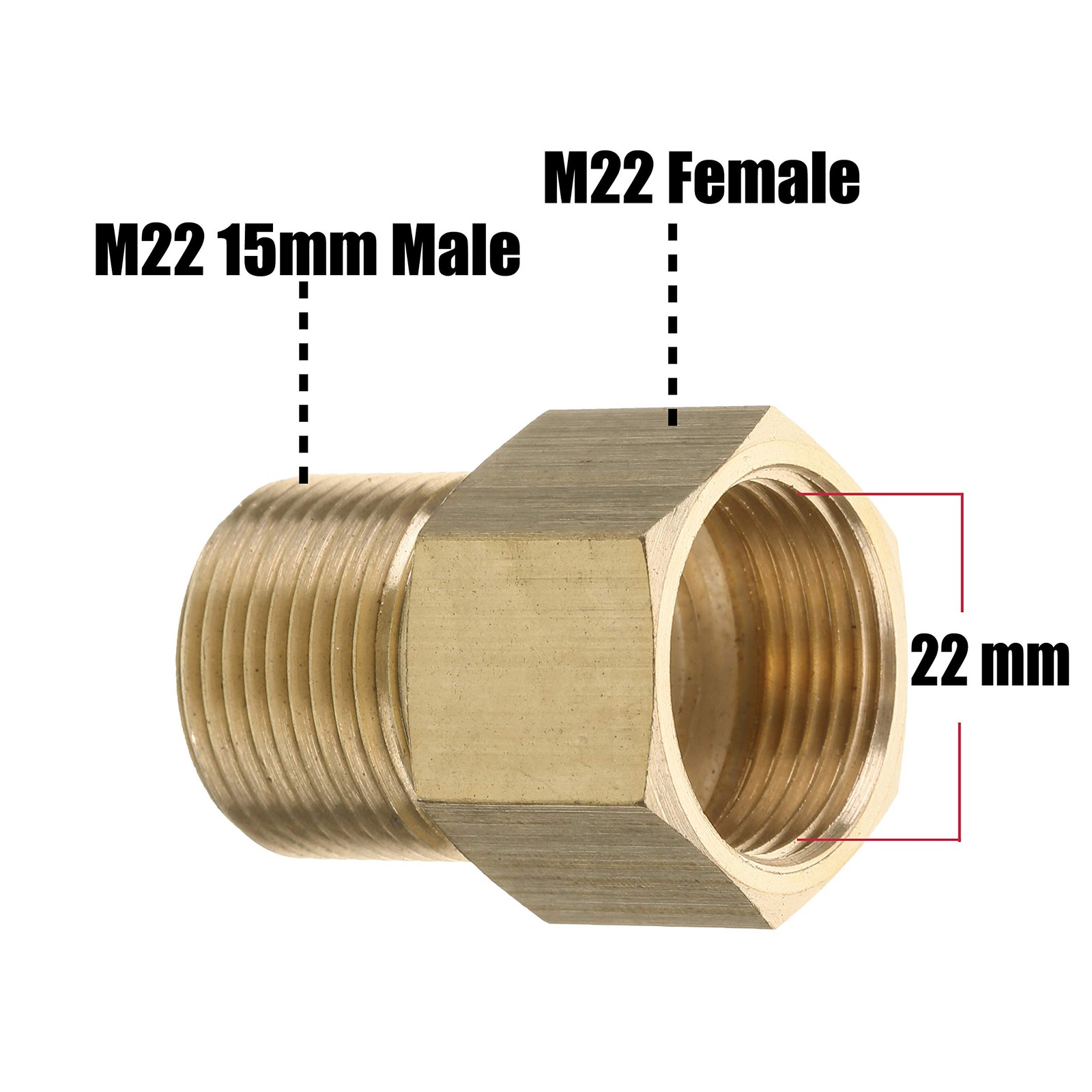 Pressure Washer Coupler, Metric M22 15mm Male Thread to M22 14mm Female Fitti