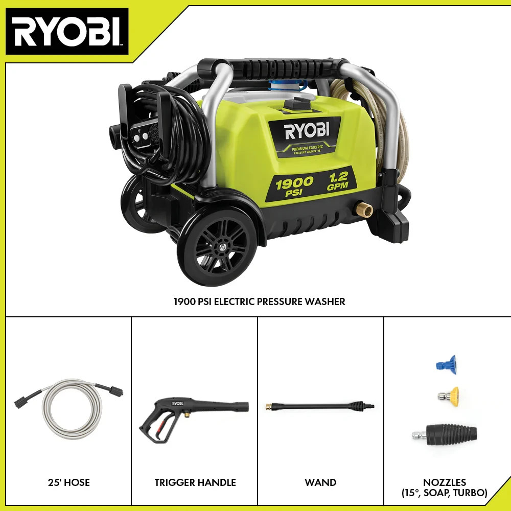 RYOBI 1900 PSI 1.2 GPM Cold Water Wheeled Corded Electric Pressure Washer