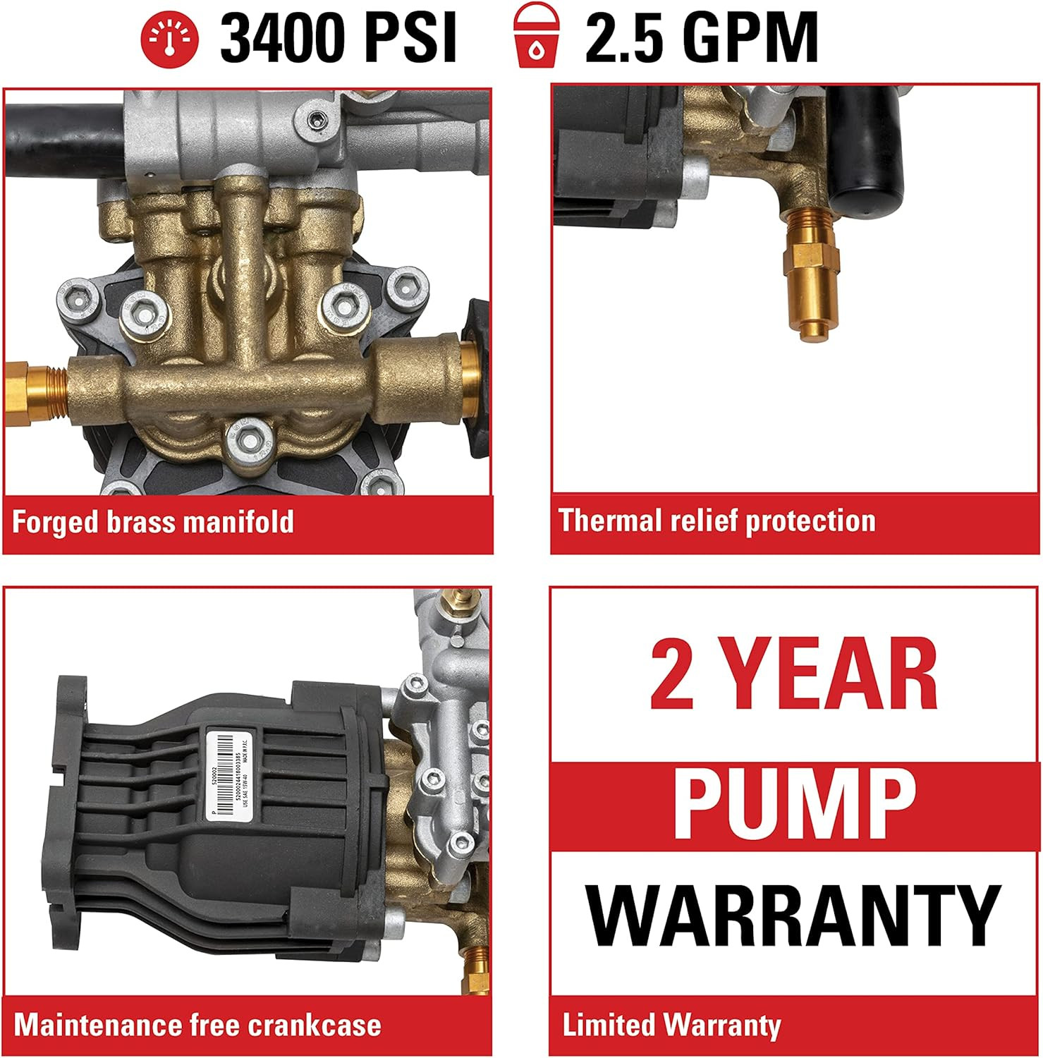 OEM 90029 Pressure Washer Pump Kit, 3400 PSI, 2.5 GPM, Includes Hardware