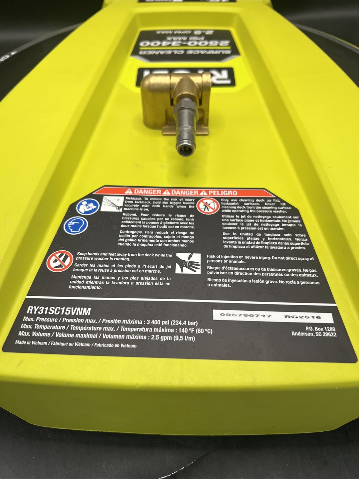RYOBI 15 in. 3400 PSI Gas Pressure Washer Surface Cleaner with Caster Wheels
