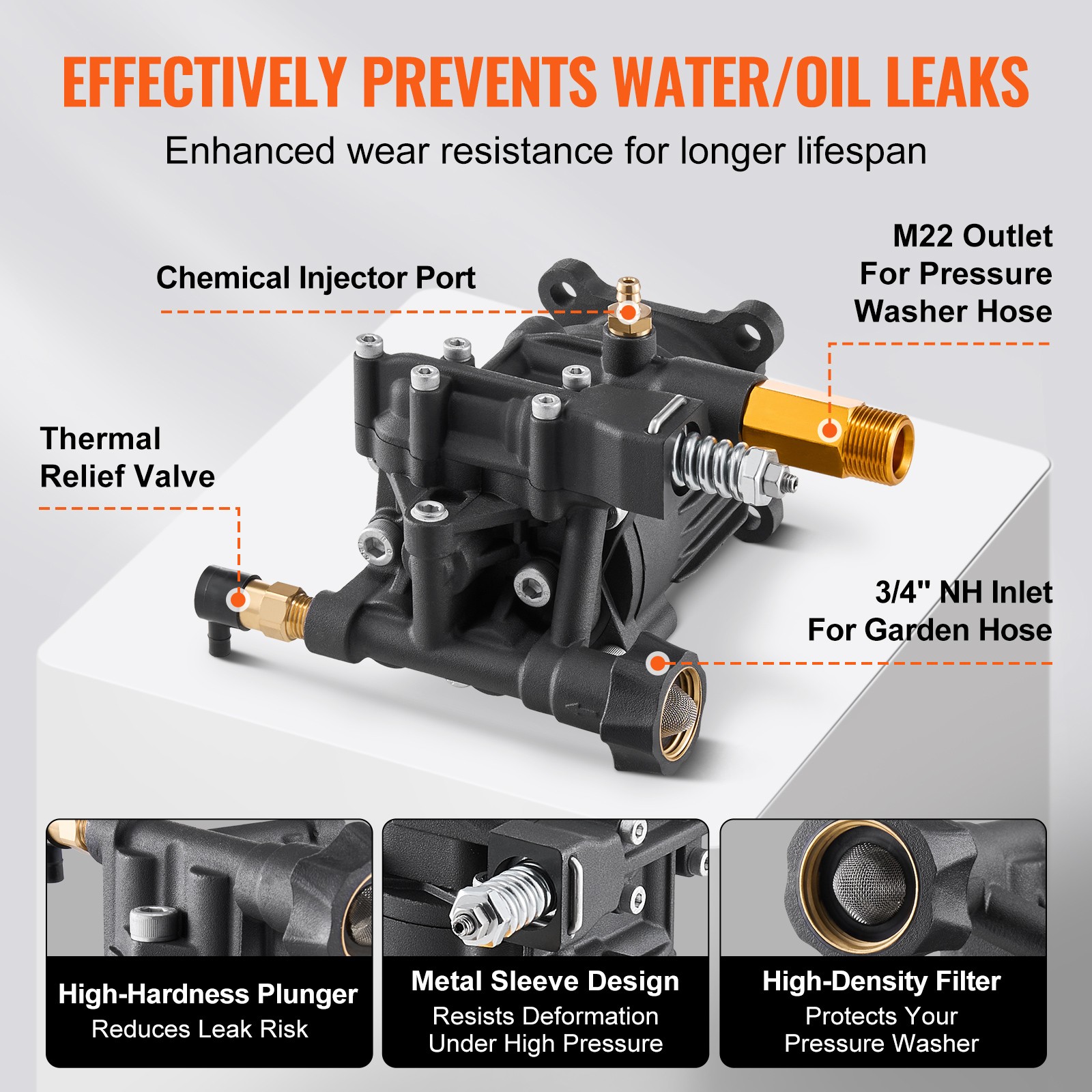 VEVOR Pressure Washer Pump 3/4″ Shaft Horizontal 3500 PSI 2.5GPM with 5 Nozzles