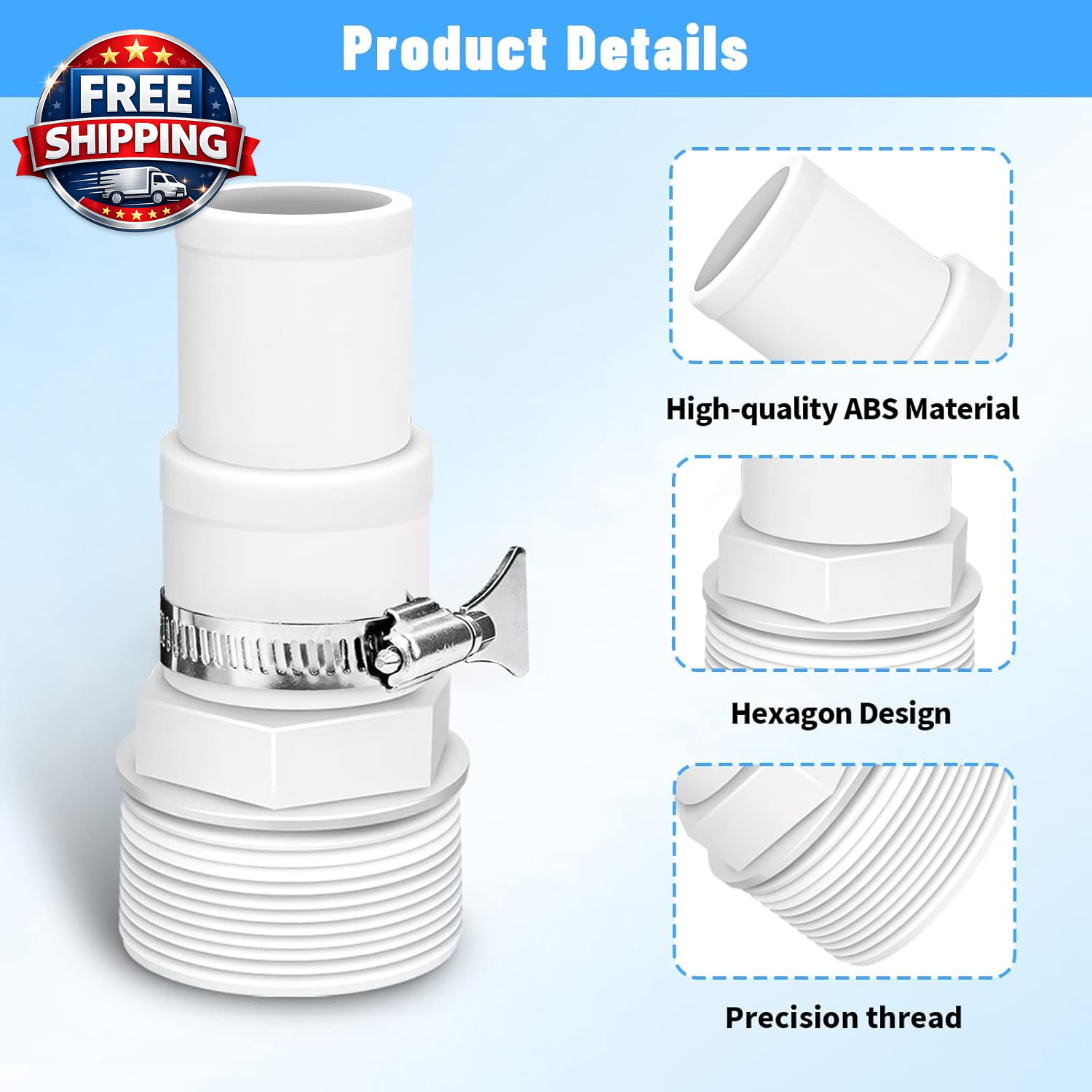 Universal 1.25″ / 1.5″ Combo Hose Adapter Pool Filter Pump Hose Adapter with Cla