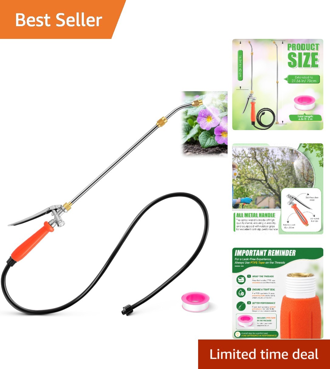 Retractable Stainless Steel Sprayer Wand with Hose and Locking Switch Function