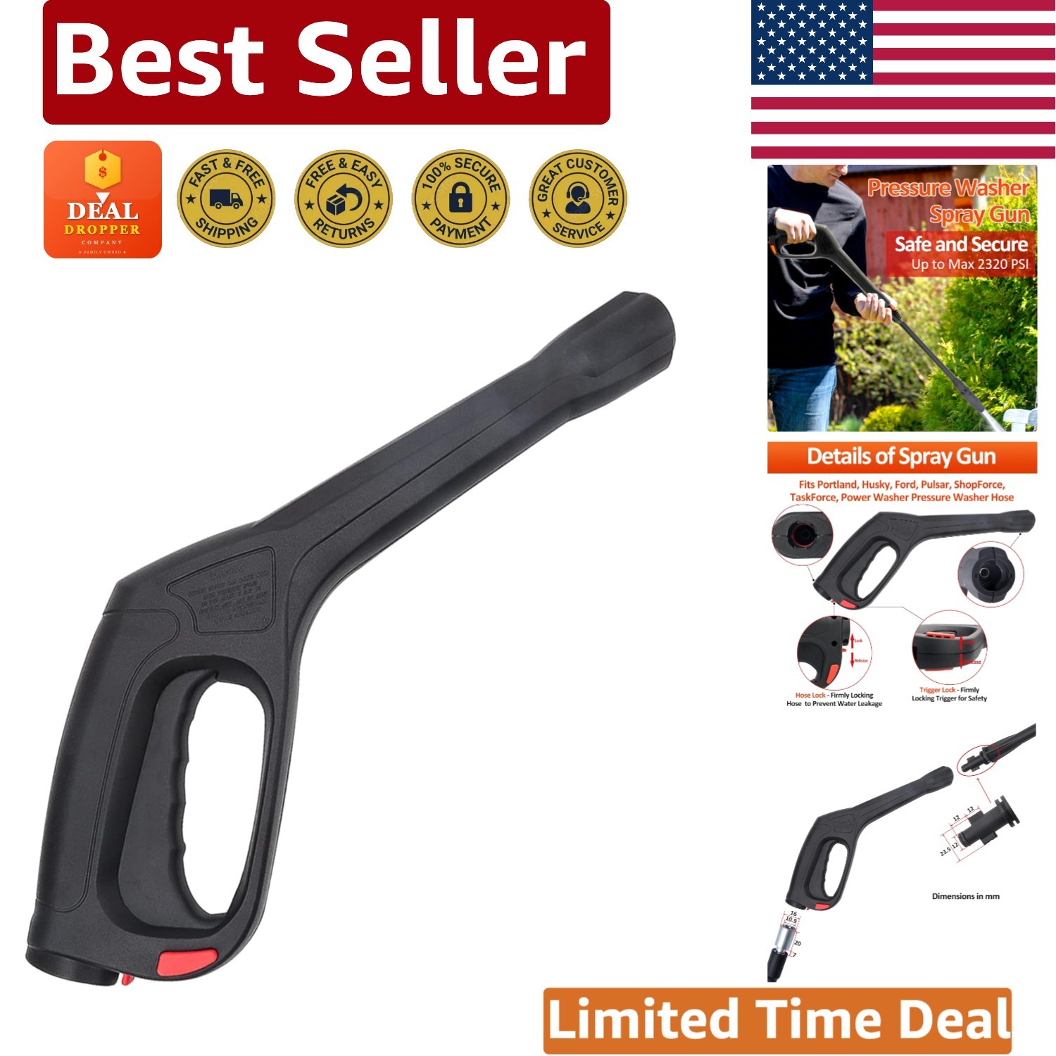 High-Pressure Brass Spray Gun – 2320 PSI Compatible with Major Brands