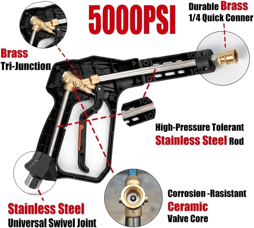 Versatile 5000 PSI Pressure Washer Gun – Swivel Design & Universal Compatibility