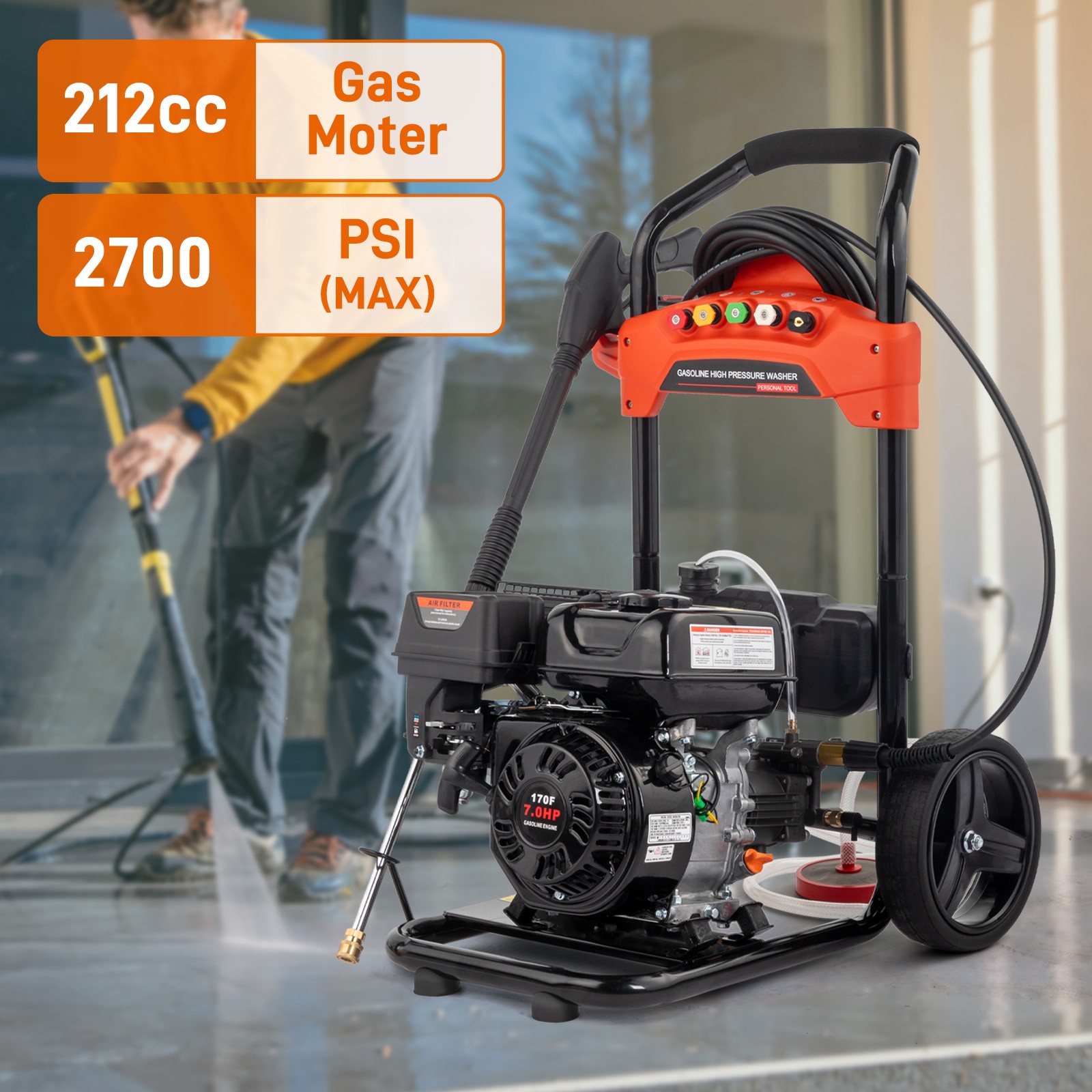 Gas Powered Foldable Pressure Washe 2700 PSI and 2.3 GPM 26Ft Reinforced Hose