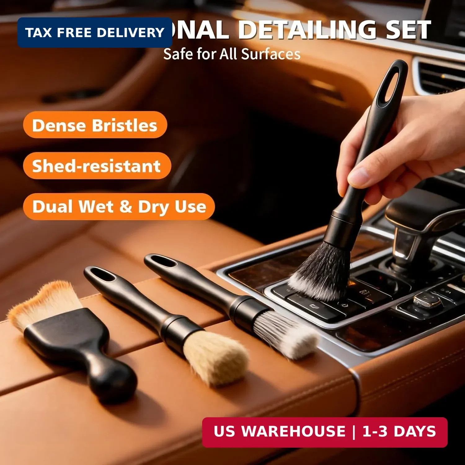 8PCS Car Detailing Brush Set, Ultra Soft Boars Hair Car Interior Detailing Brush