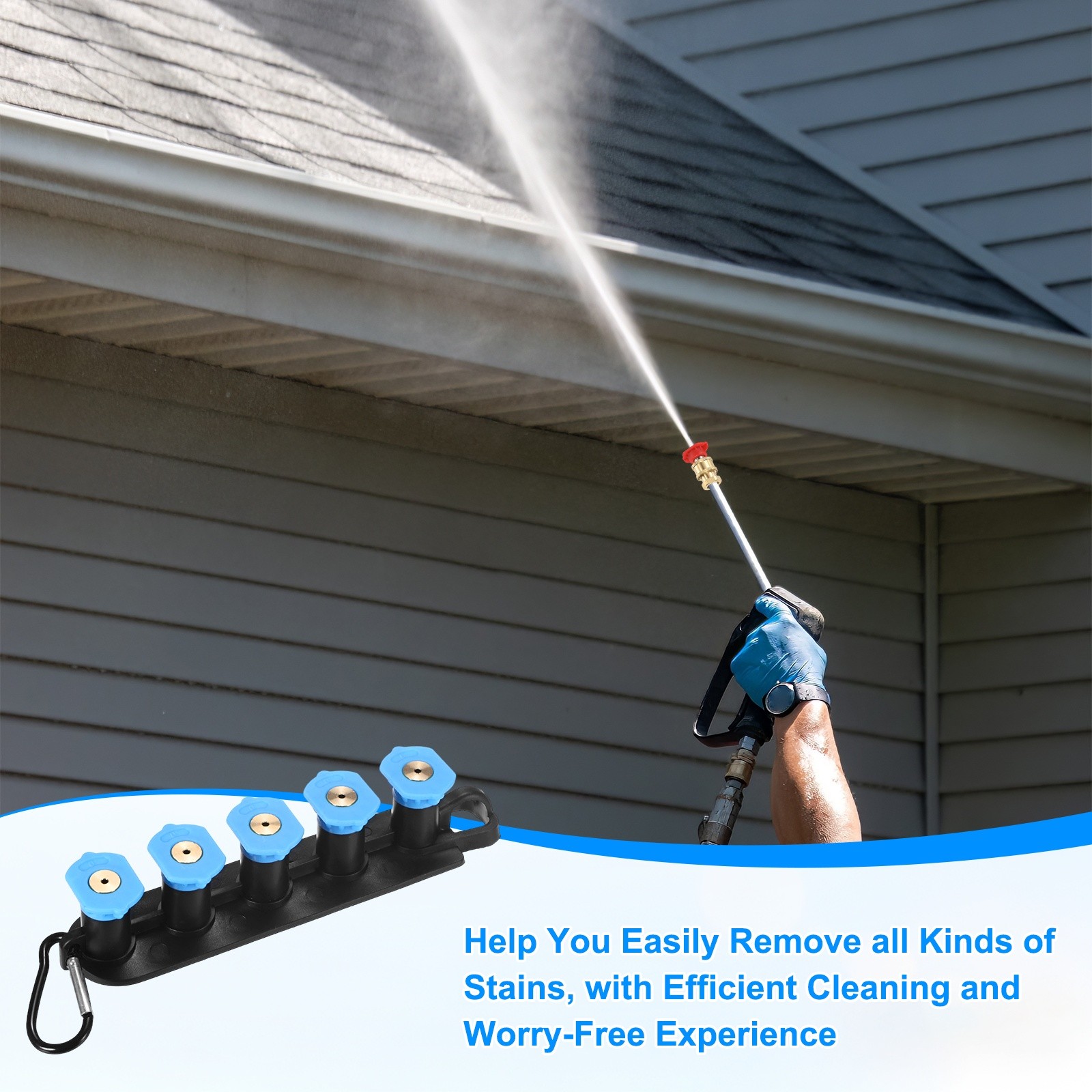 5-Pack Pressure Washer Nozzle Tips with Holder, RINSE Nozzle, Orifice 4.0