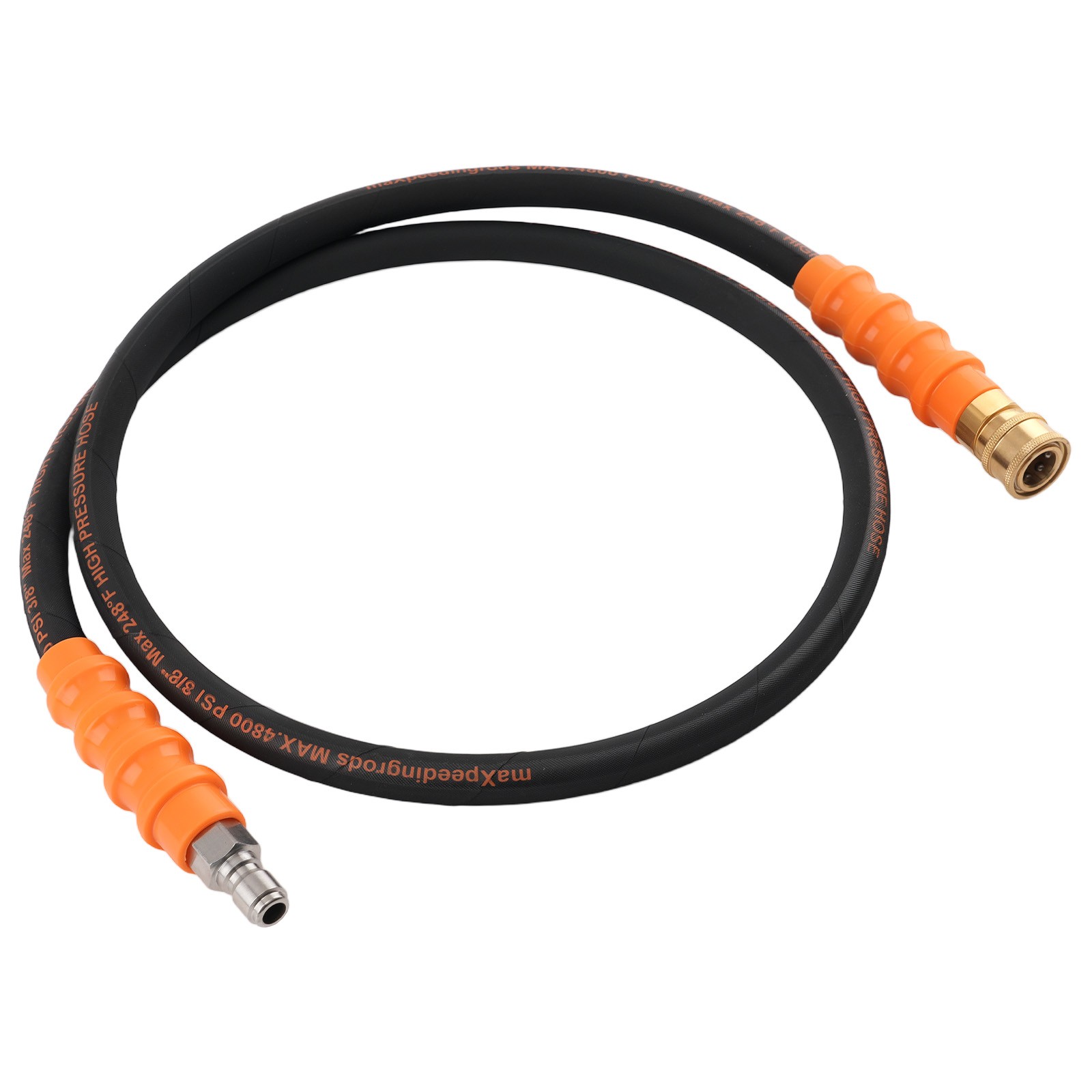 5FT 3/8″ Pressure Washer Hose 4800PSI Quick Connector Rubber Steel Black