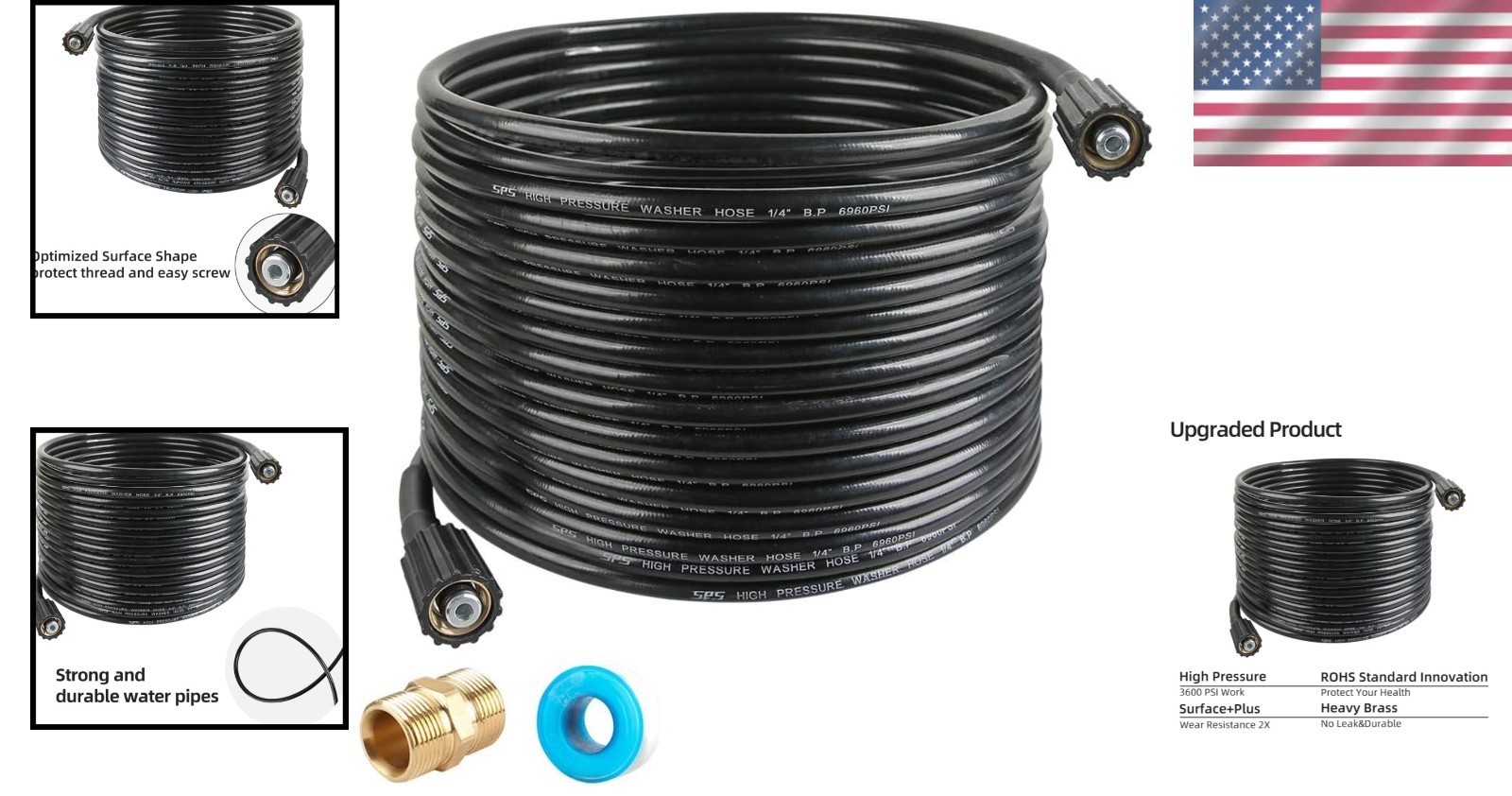 High-Performance 50 FT Pressure Washer Hose – M22 Connector, Weather-Resistant