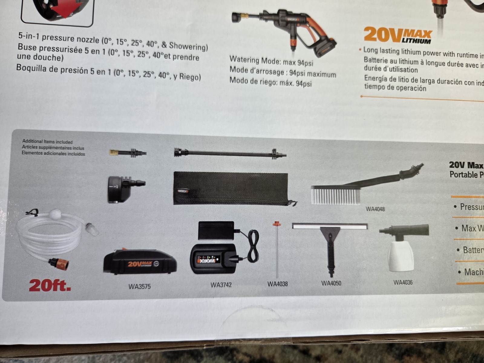 WORX Hydroshot 20V Cordless Portable Power Cleaner WG629.1 NEW SEALED 320 PSI