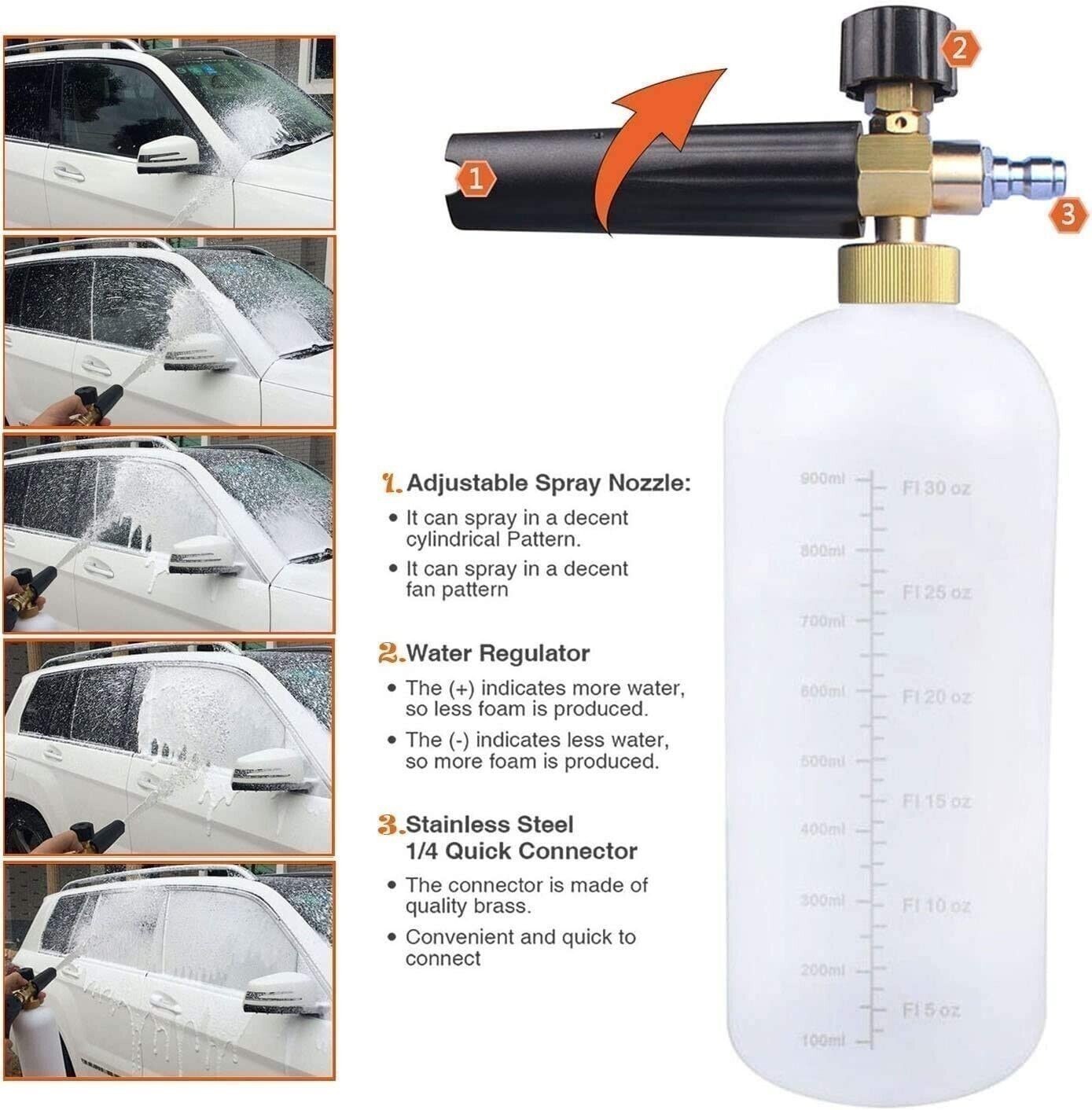 1/4″ Snow Foam Pressure Washer Gun Car Wash Soap Lance Cannon Spray Jet Bottle