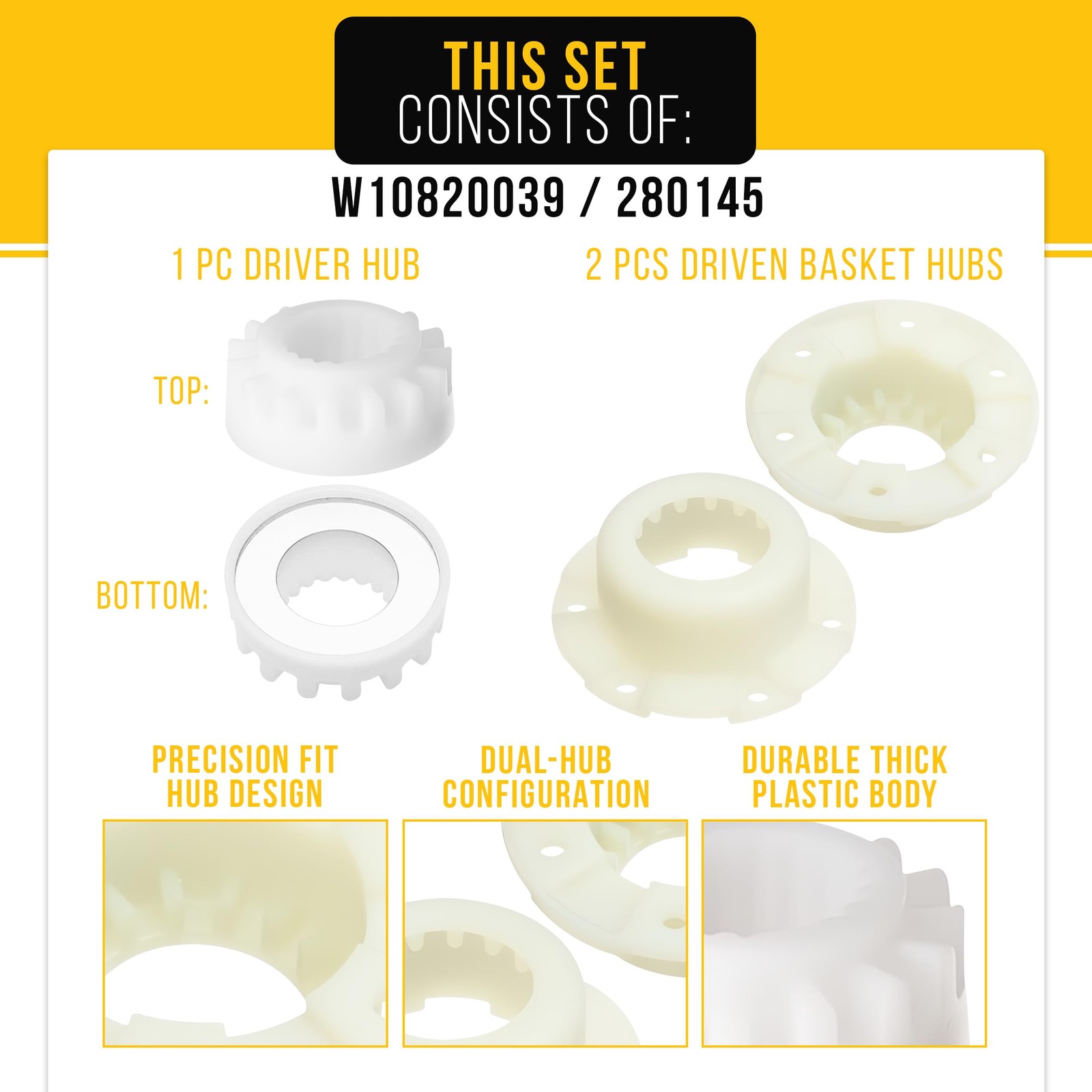 W10820039 Washer Hub Kit 280145 for Whirlpool Cabrio Hub Kit Platinum, Kenmor…
