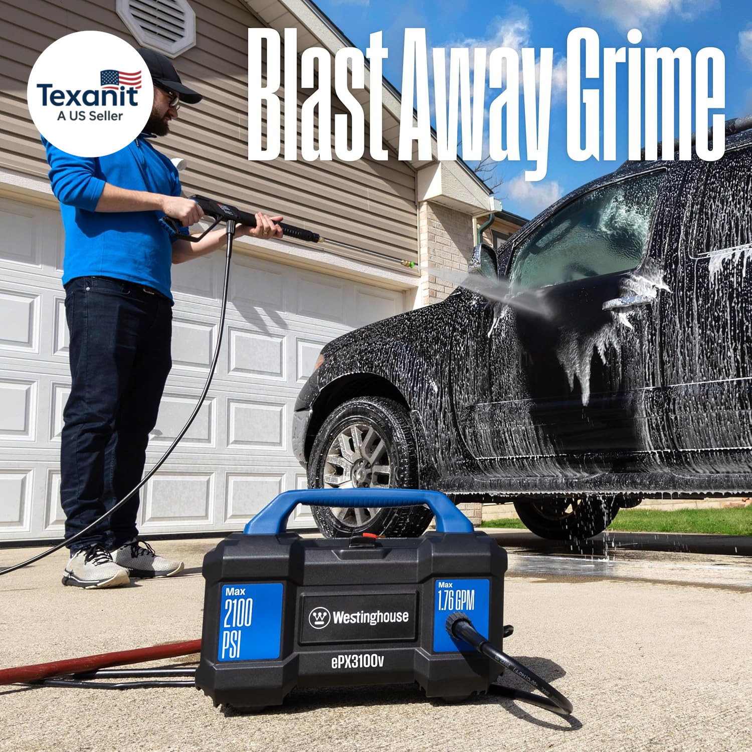 Epx3100V Electric Pressure Washer, 2100 Max PSI 1.76 Max GPM, Built-In Carry Han