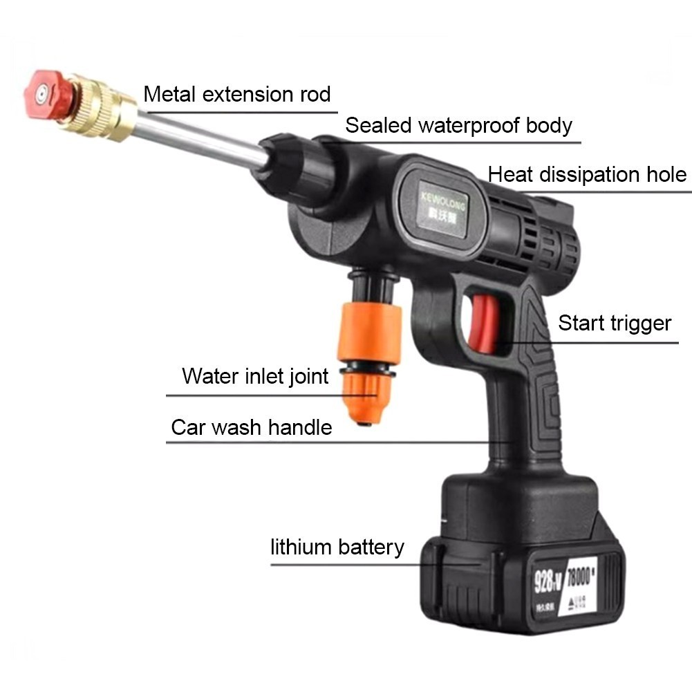 500W Cordless Water Spray Gun Portable High Pressure 50BAR Car Washer Cleaner