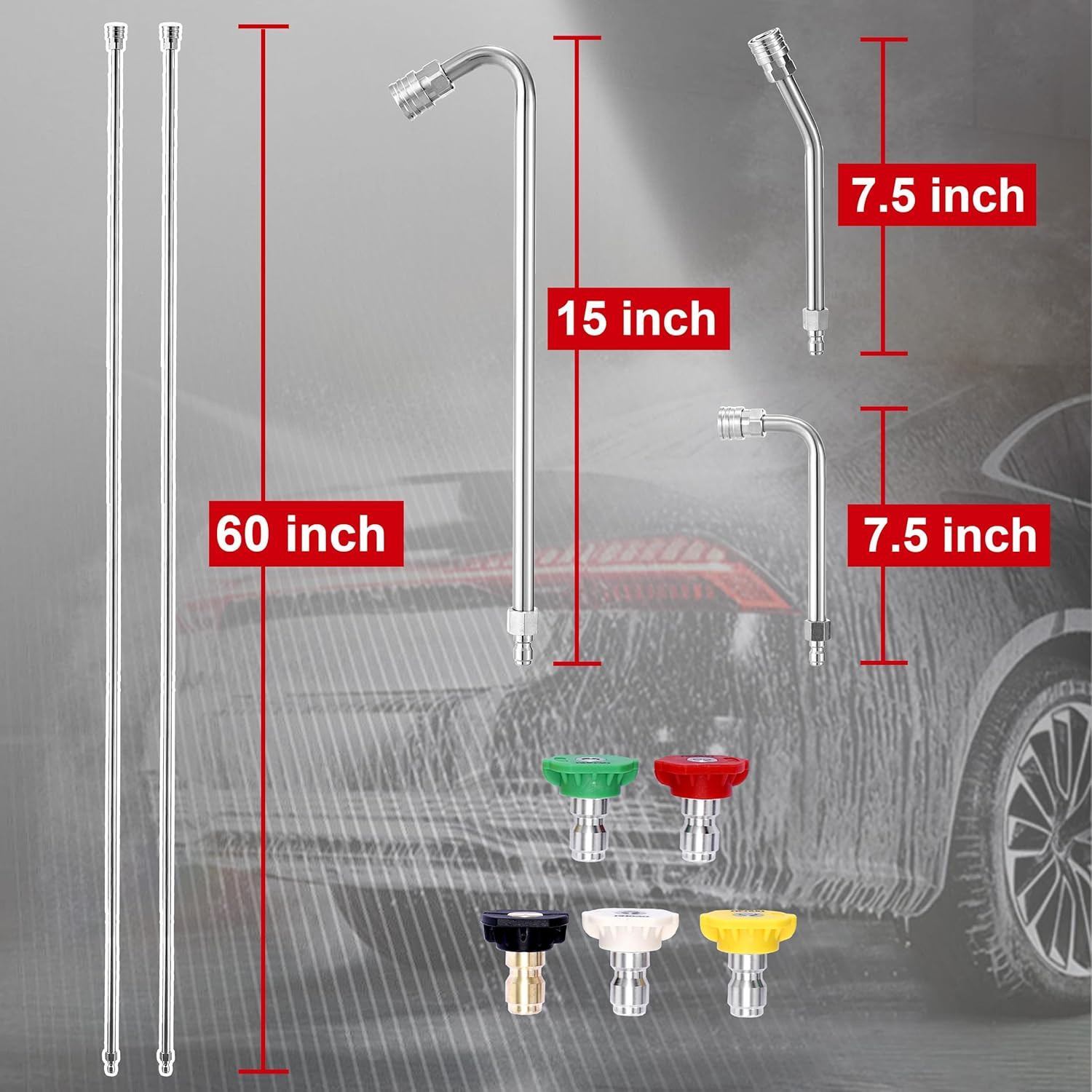 120″ Pressure Washer Extension Wand, Power Washer Extension Pole with 5 Nozzle T