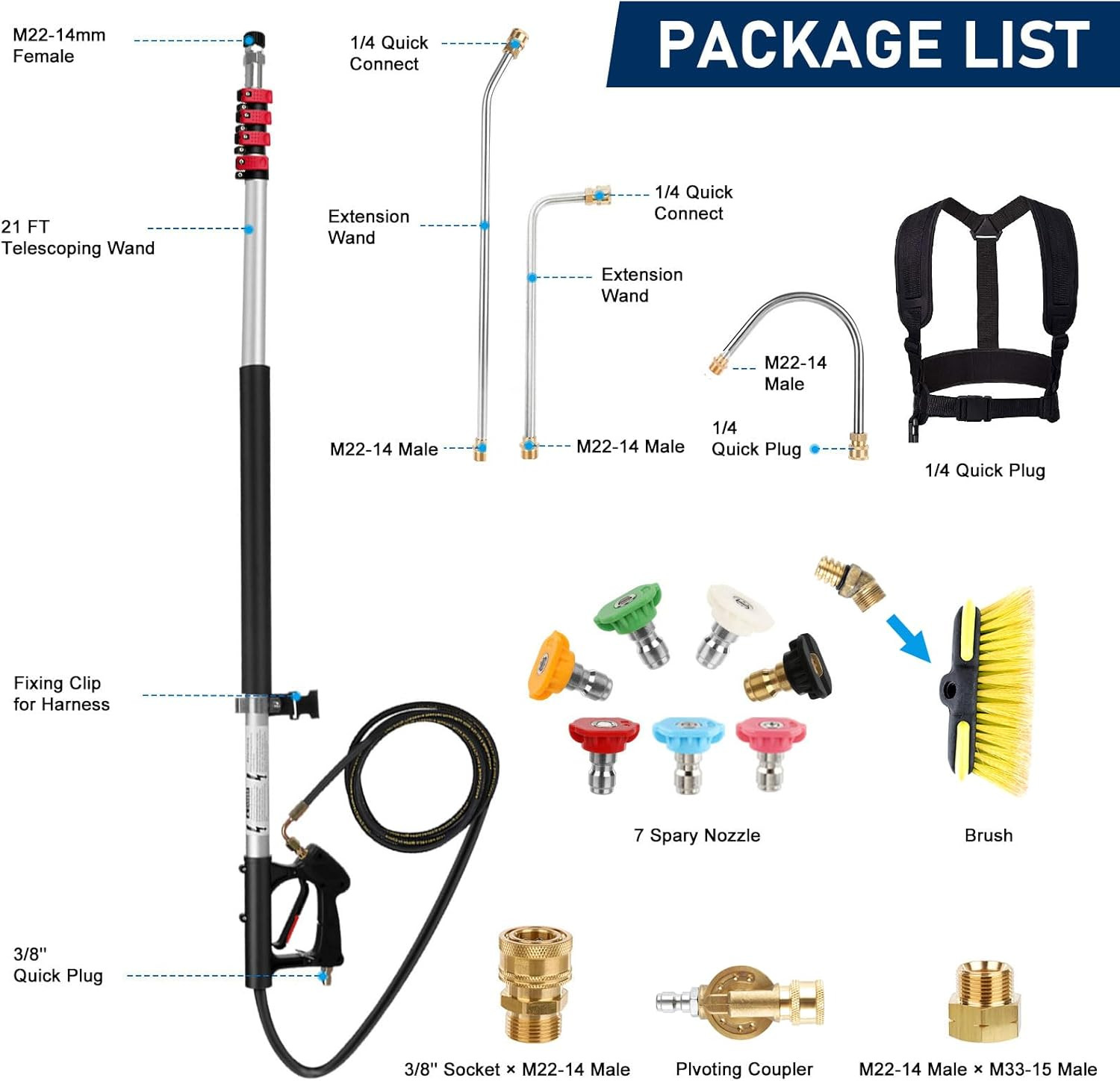 Pressure Washer Extension Wand 24FT, Gutter Cleaning Tools from the Ground with