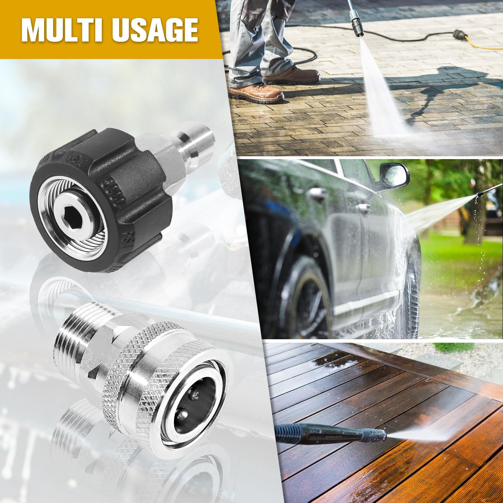 4 PCS Pressure Washer Quick Connect Kit Universal M22 Metric Swivel 3/8 In