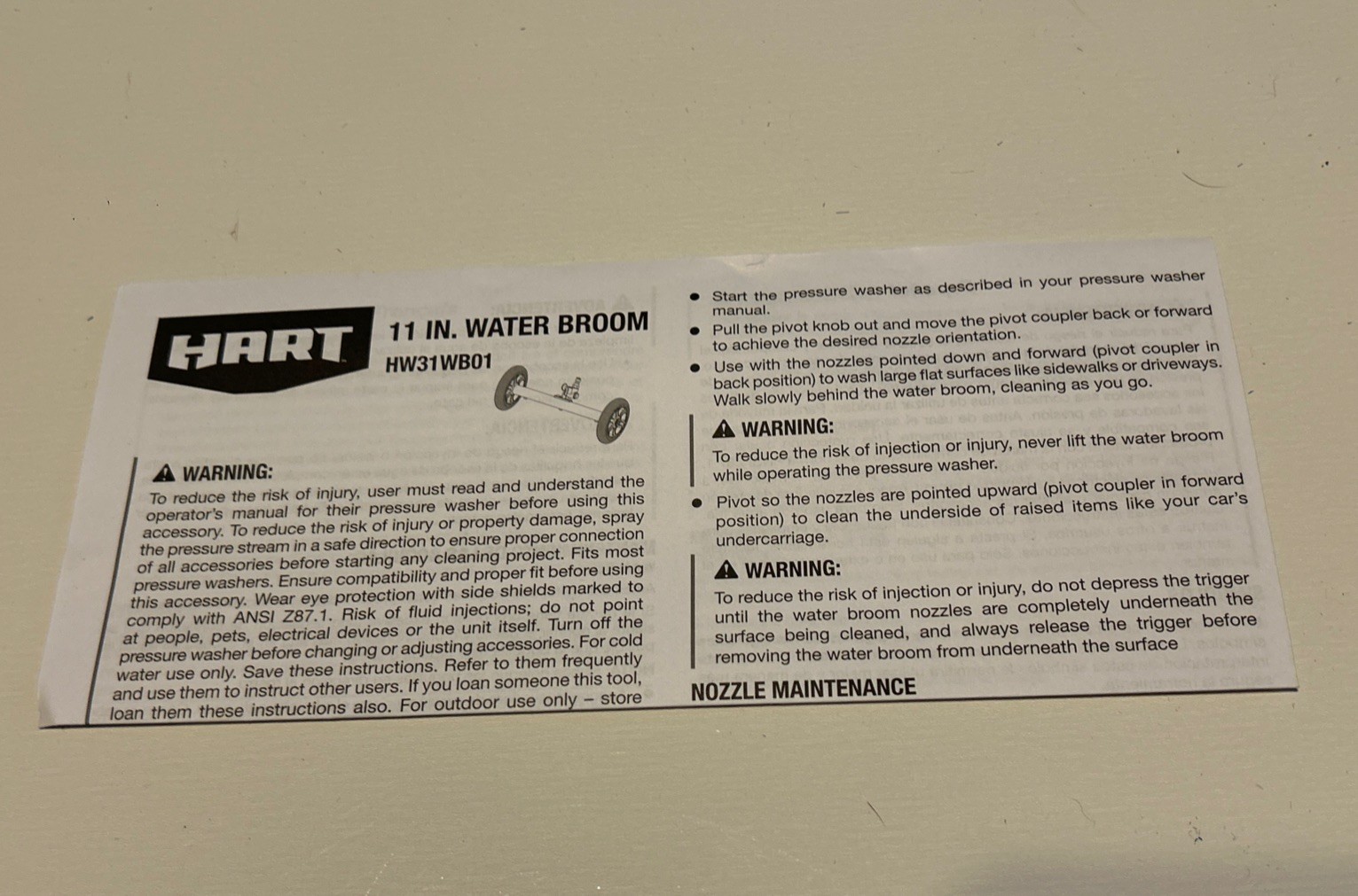 Hart 11″ Water Broom Undercarriage Surface Cleaner Pressure UP to 3300 PSI